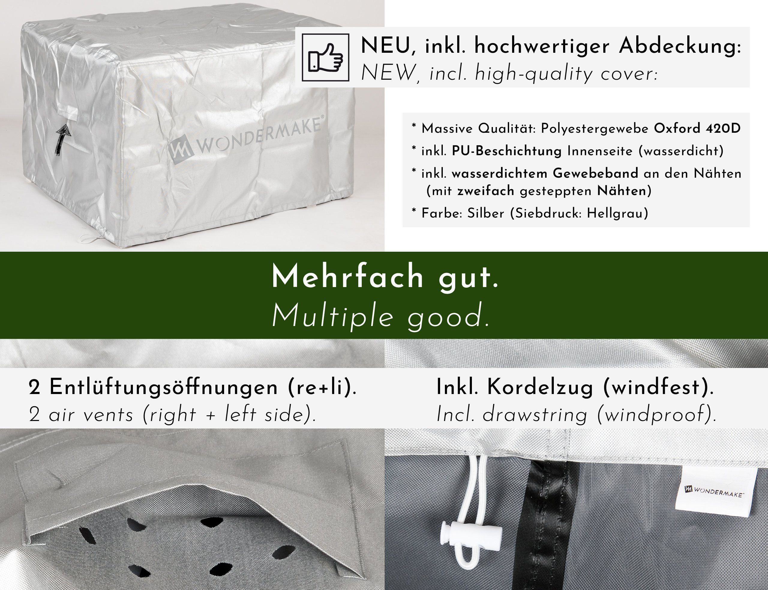 WONDERMAKE Garten-Kindersitzgruppe aus Holz ab 3 Jahre, Outdoor Indoor Kinder-Sitzgarnitur draußen weiß, (1x Tisch, 1x Bank, 2x Hocker, 4-tlg), Gartenmöbel-Set Sitzgruppe Garnitur drinnen, 4 Plätze, Picknick-Gruppe
