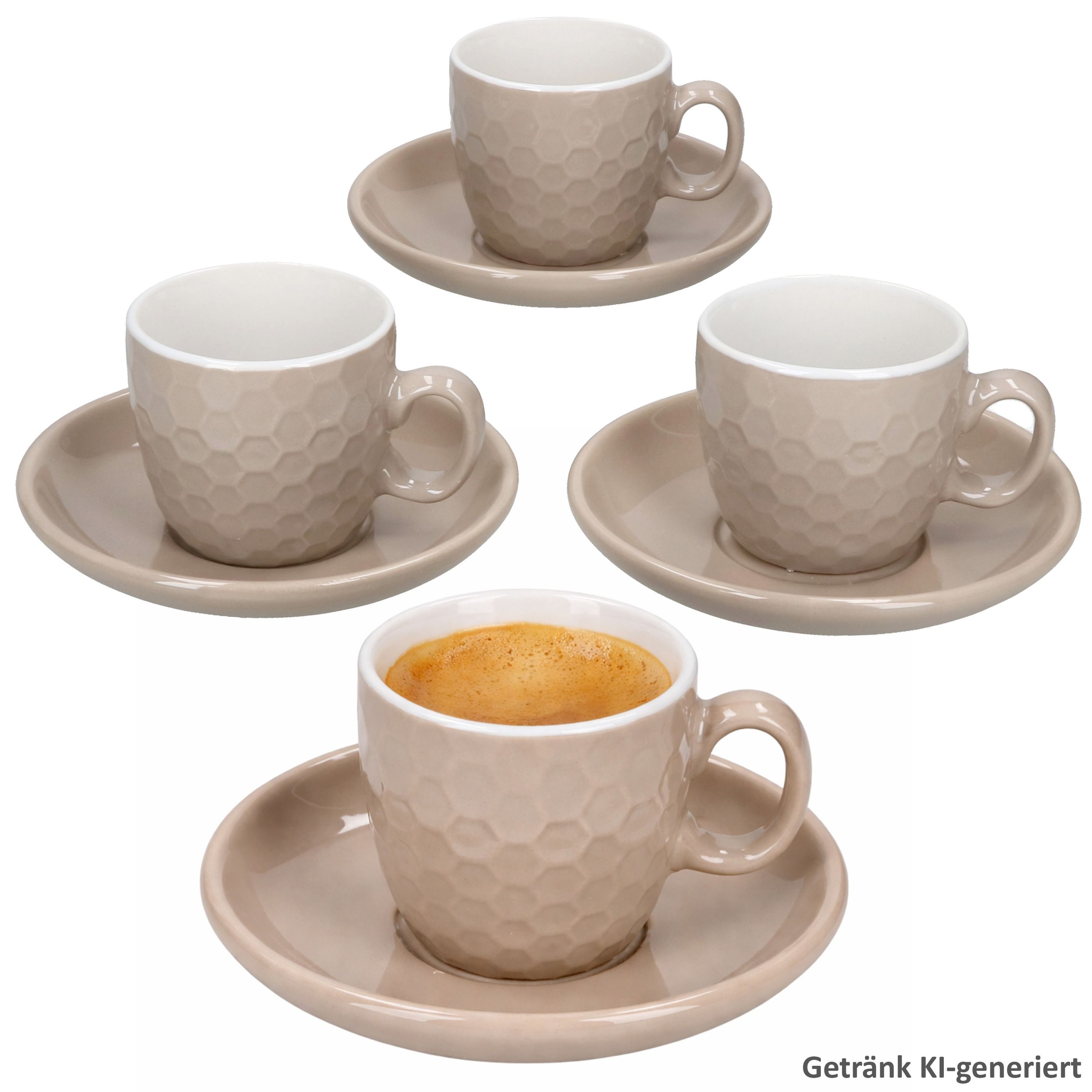 MamboCat Tasse MamboCat 4er Set Hexa Espressotassen mit Untertassen Beige Keramik, Keramik