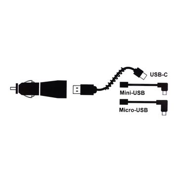 AIV KFZ 12V 24V USB-C Ladekabel Spiral-Kabel Smartphone-Ladegerät (Inkl. Lade-Adapter USB Typ C + Micro-USB + Mini-USB, für PKW Auto etc)