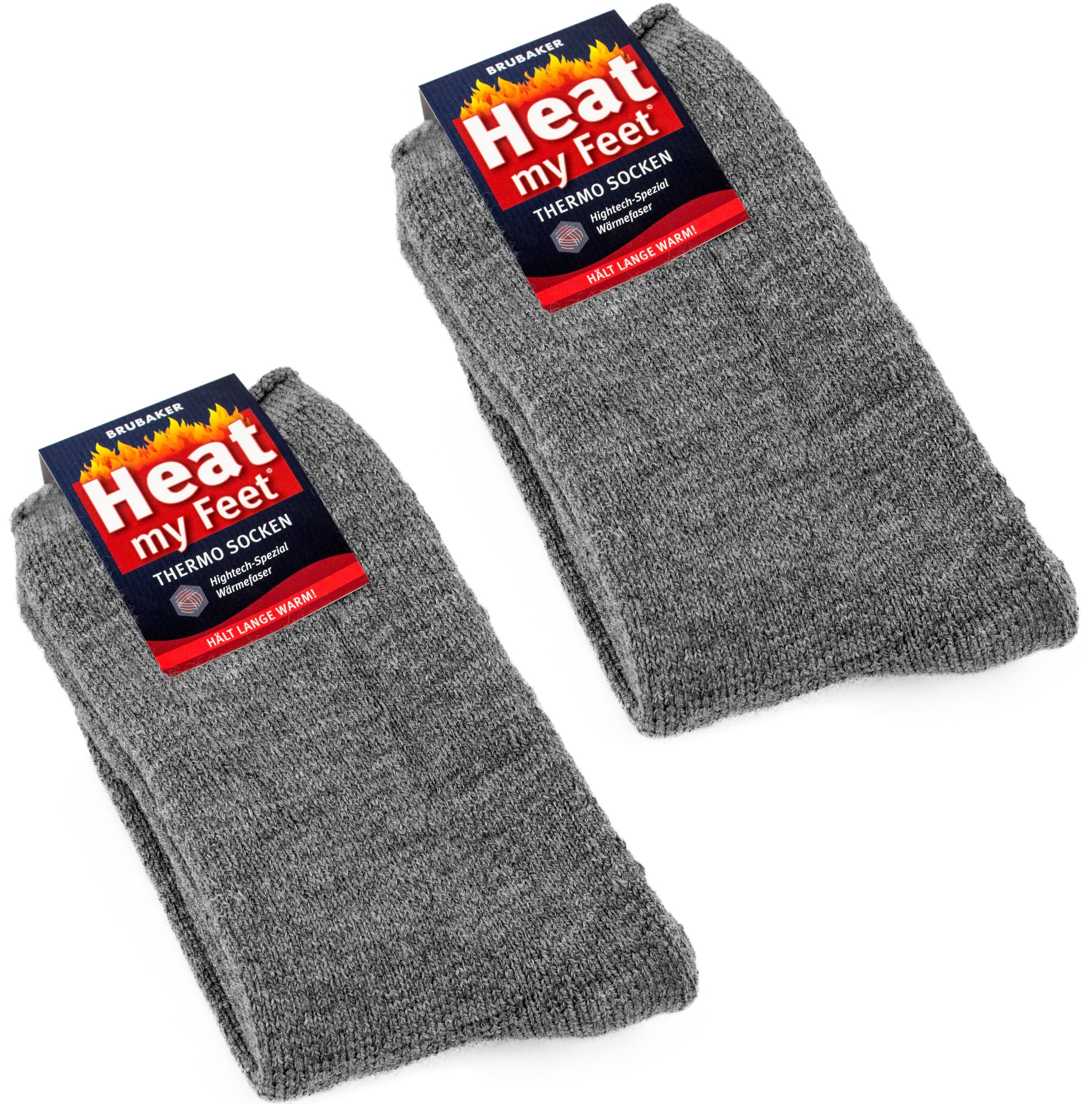 (Set, Grau Wintersocken und Damen Thermosocken Heat Feet) für extra Kuschelsocken BRUBAKER my warme Herren 2-Paar,