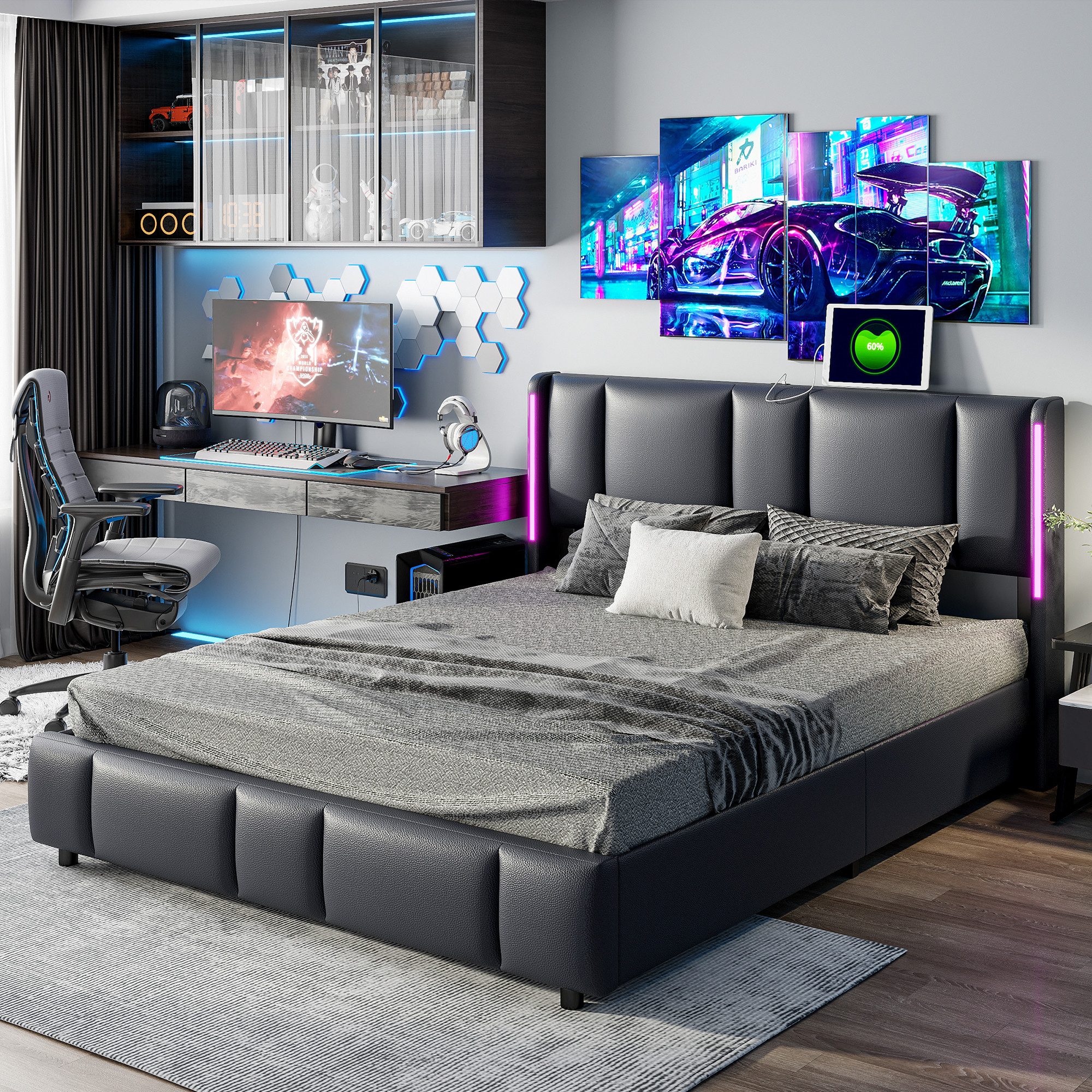 FUROKOY Stauraumbett Doppelbett Polsterbett mit Lattenrost günstig online kaufen