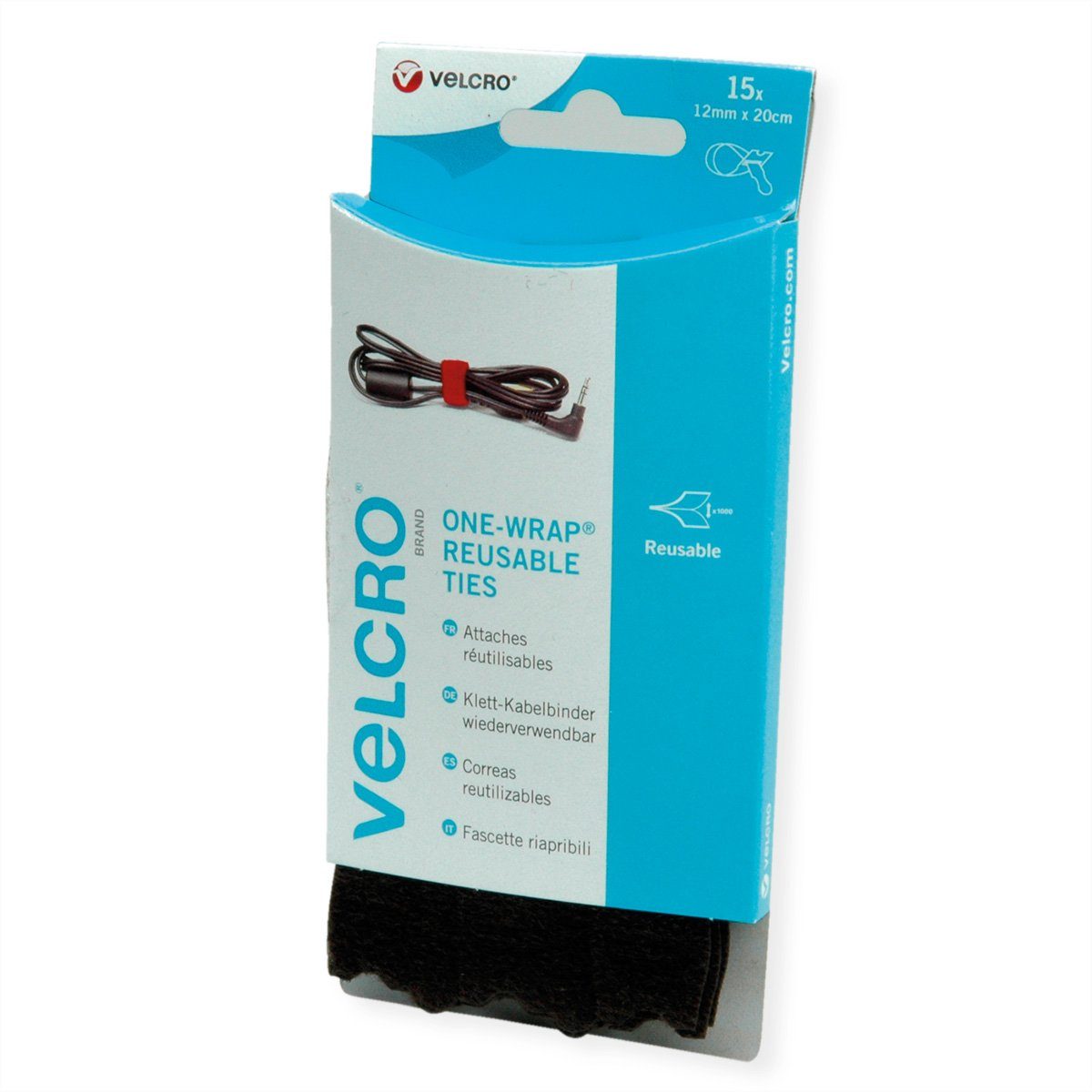 VELCRO Kabelbinder ONE-WRAP® Wiederverwendbare Klettstreifen ONE-WRAP® Streifen 12mm x 20cm x 15 Schwarz