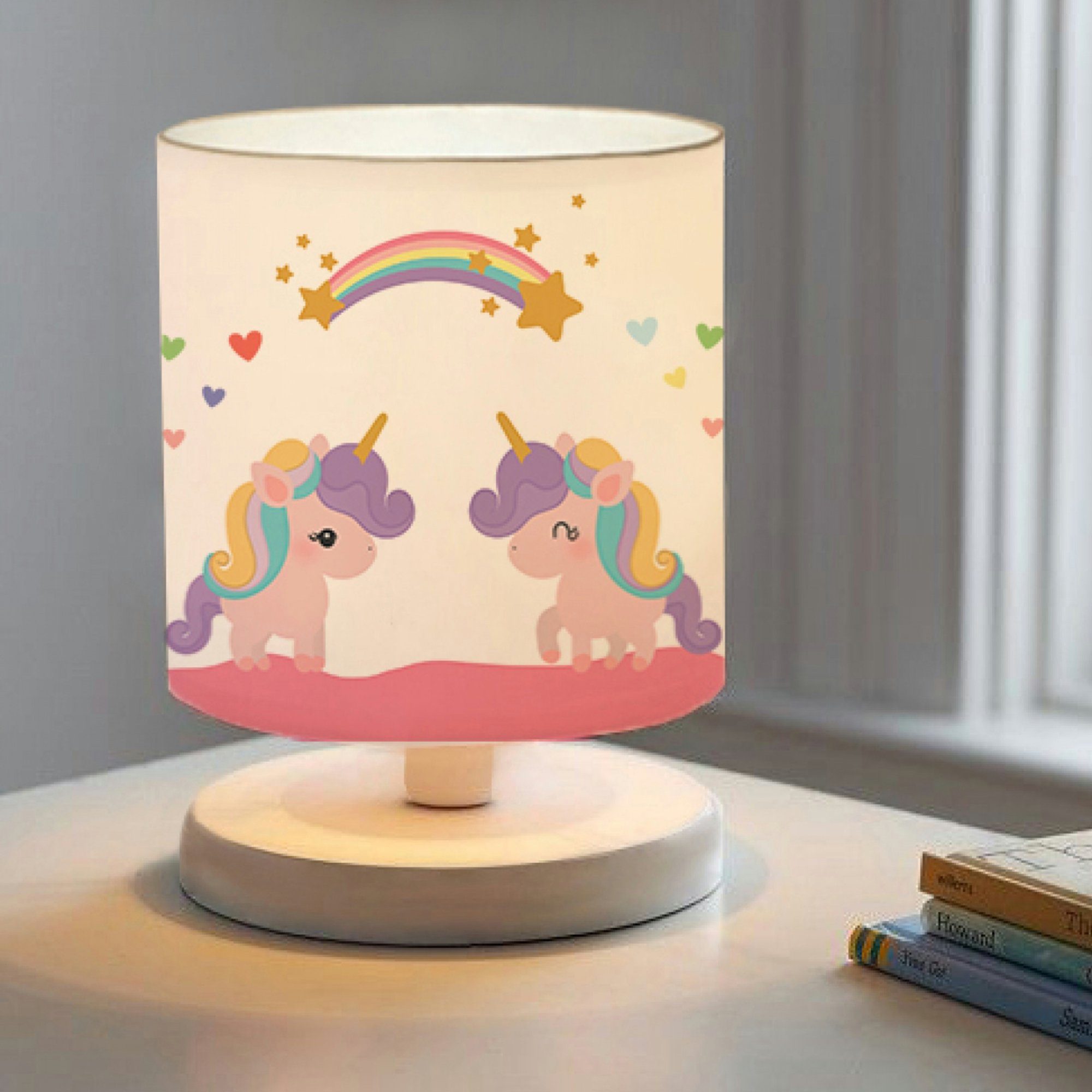 lux.pro Tischleuchte, ohne Leuchtmittel, »Maidstone« Kinderlampe Tischlampe 1xE14 Weiß mit Einhorn-Motiv