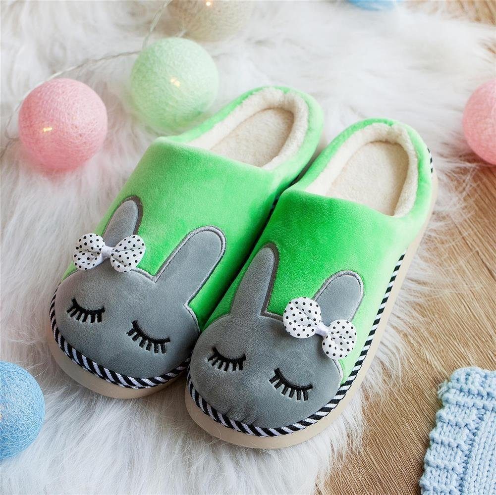 Katara Tier Pantoffeln Gr. 34-41 (Einhorn, Katze, Hase) Plüsch Hausschuhe Hausschuhe, weich, warm, süß, kuschelig, Plüsch Kaninchen (Grün)