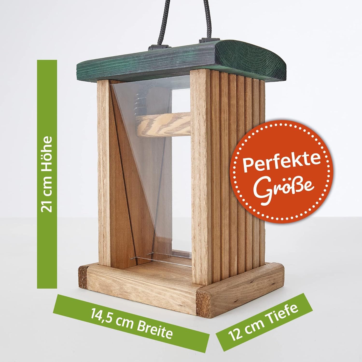 Zooprinz Futterspender für Vogel Wildvögel aus Vollholz mit Aufhänge Seil Plexiglas, Vogelfutterhaus, Futterhaus, Vogelfutterspender