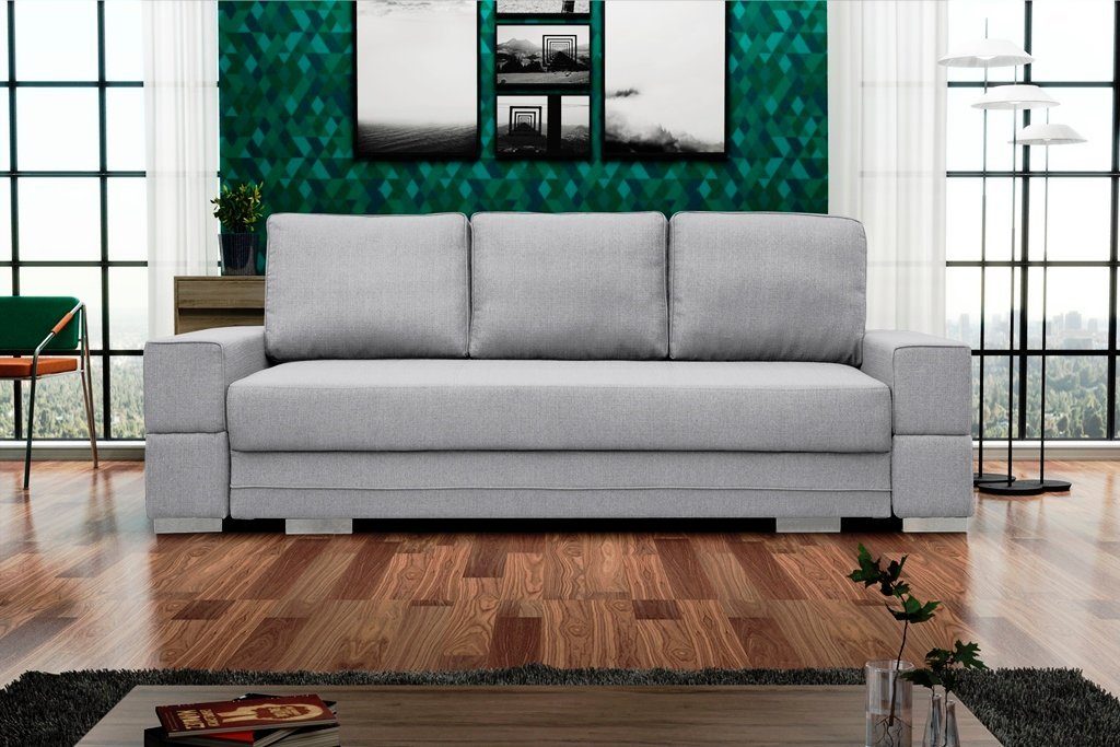 Melania Minimalistisches mit Schlaffunktion Grau Sofa 3-Sitzer Dreisitzer Siblo