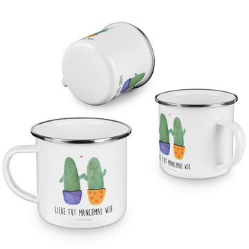 Mr. & Mrs. Panda Becher Kaktus Liebe - Weiß - Geschenk, Liebesbotschaft, Trennung, Metalltass, Emaille, Liebevolles Design