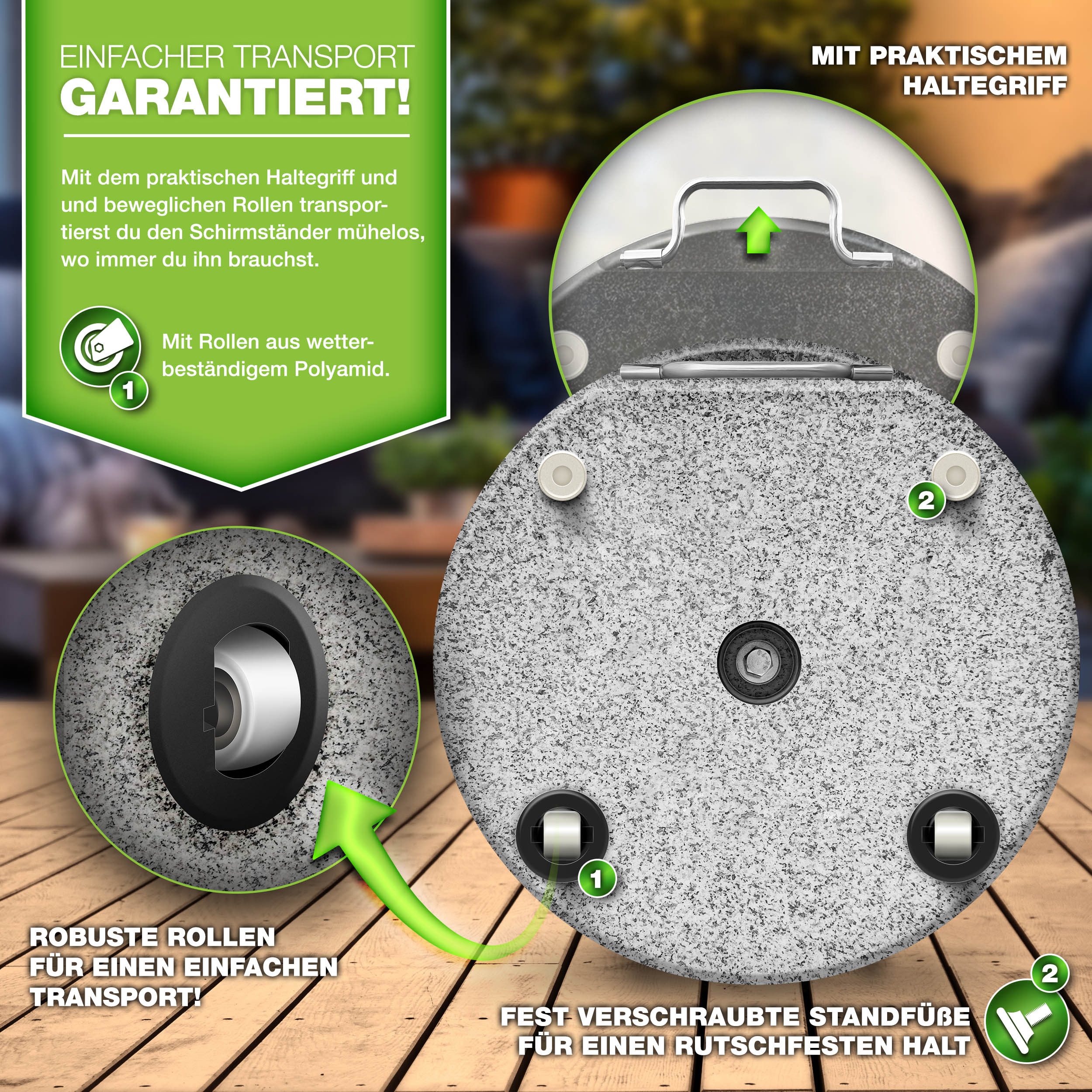 tillvex Sonnenschirm tillvex Granit Sonnenschirmständer, Balkonschirmständer für Schirmstöcke 16-48 mm & 300cm Schirmdurchmesser, Sonnenschirm, Granit Sonnensch – Bild 4 von 5