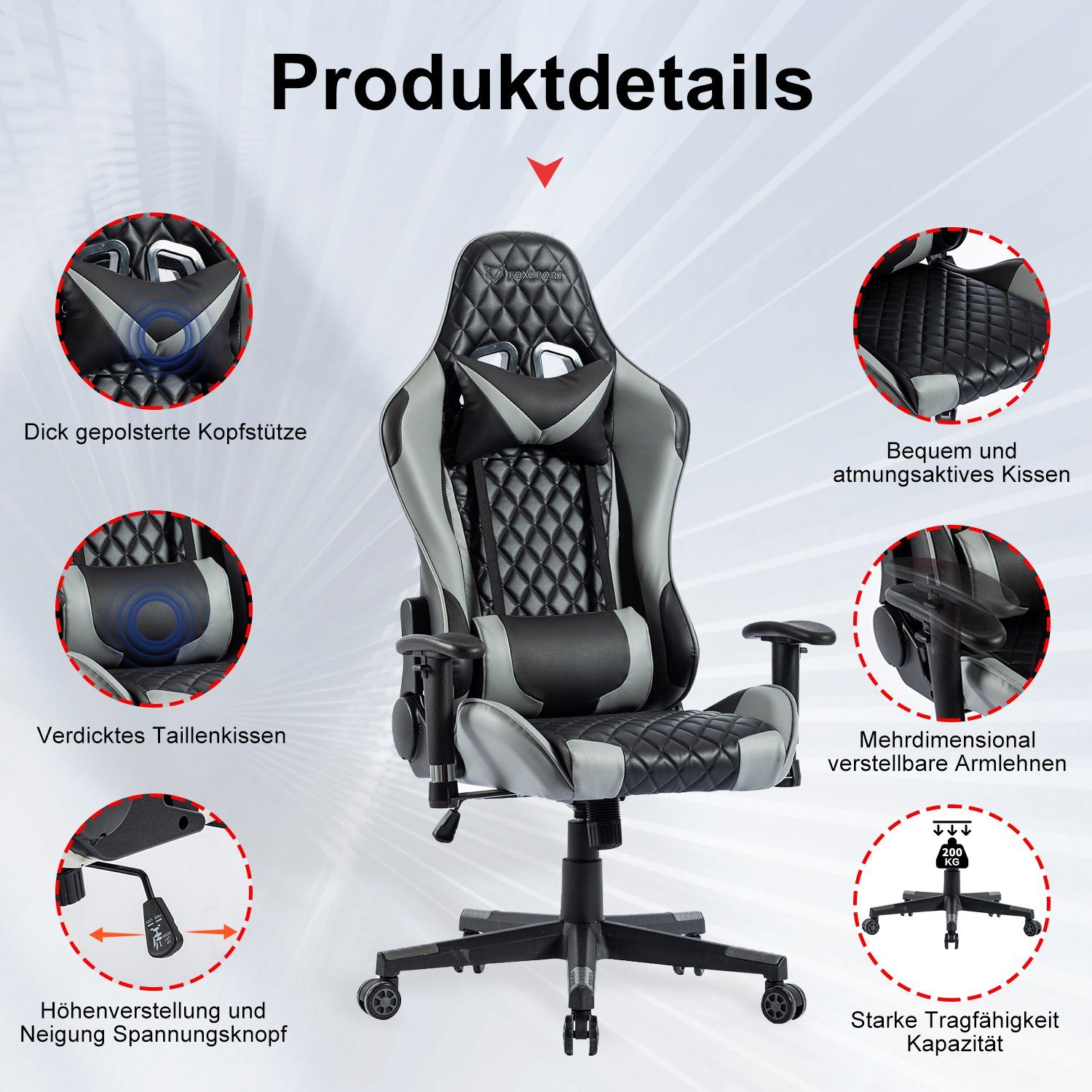 FOXSPORT Gaming-Stuhl ergonomisch Gamer Stühle (Professioneller günstig online kaufen