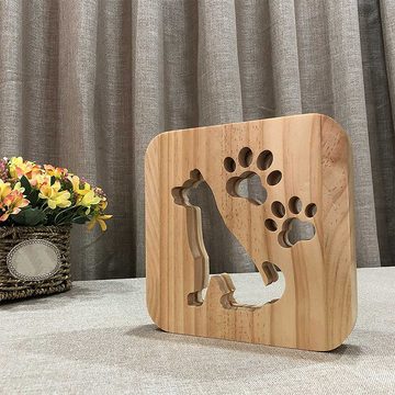 DOPWii Nachtlicht Kreative Holzlampe, Haustier Hund Modellierung Nachtlicht, 3D Holzschnitzerei Muster Raumdekoration