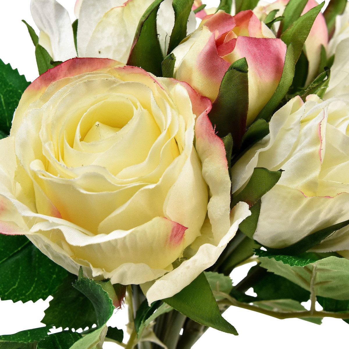 Kunstblume Kunstrosen Creme Gelb Rosa Strauß Dekoblumen 29cm 12 Stk, 12 Stück, Florists Products, Höhe 29 cm