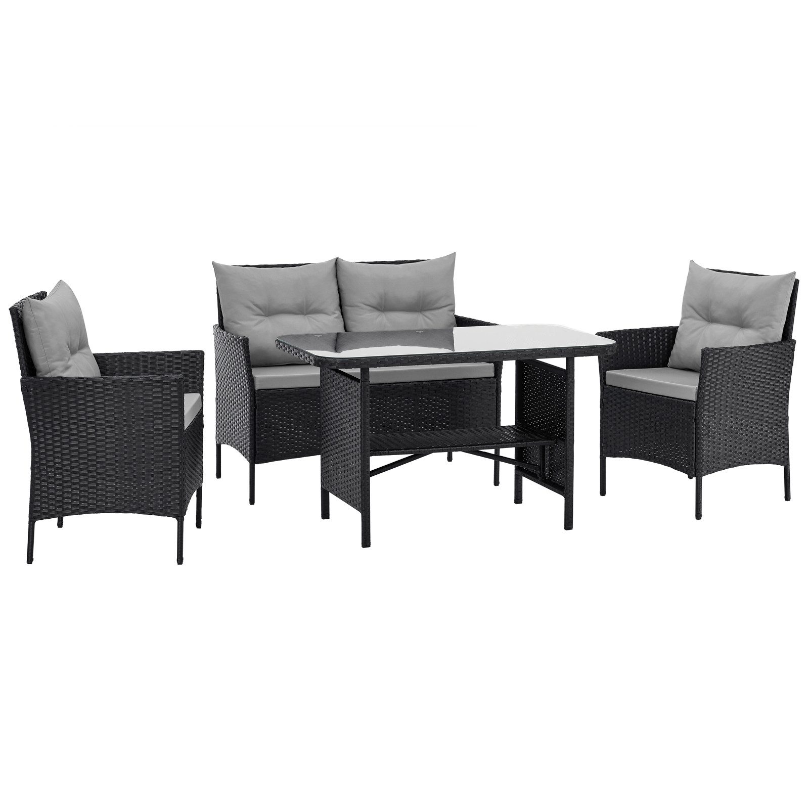 SVITA Garten-Essgruppe DALLAS, Polyrattan, 4-teilig, Outdoor Set, 2 Sessel, 2er-Sofa, Esstisch