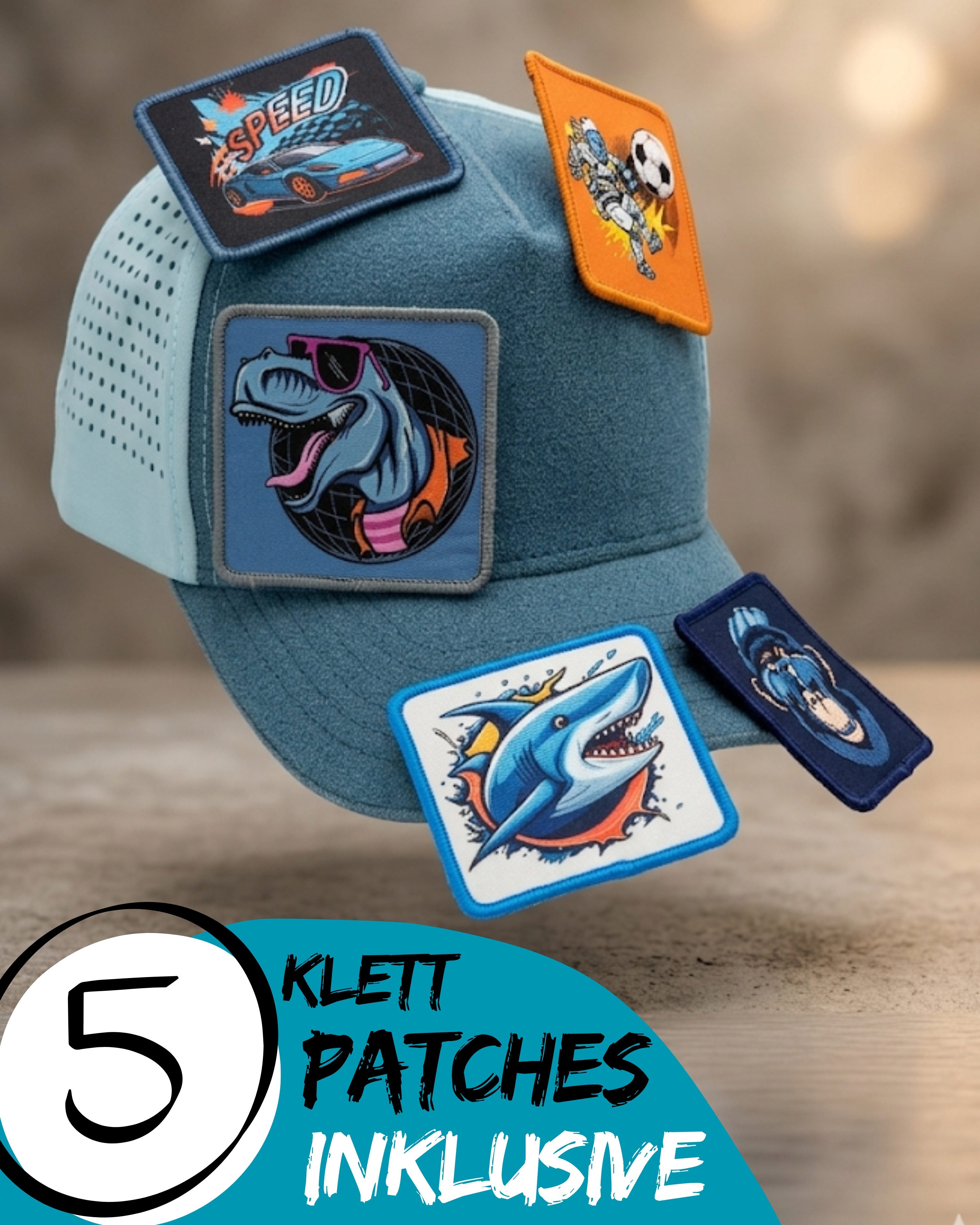 HECKBO Baseball Cap Baseball Cap mit 5 Klett Patches coole Kappe Jungen Mädchen 4–10 Jahre