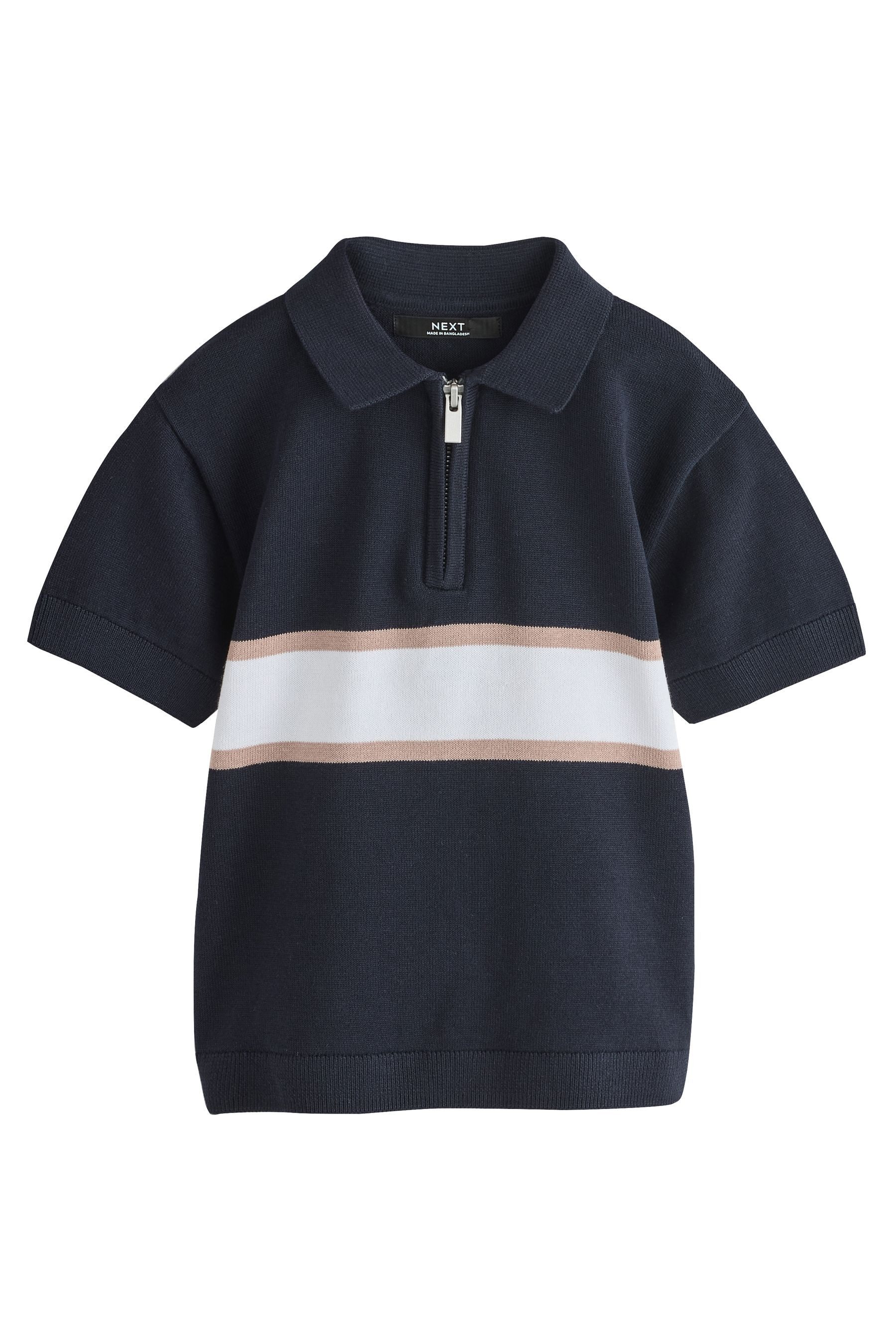 Poloshirt Strick-Poloshirt mit RV-Kragen