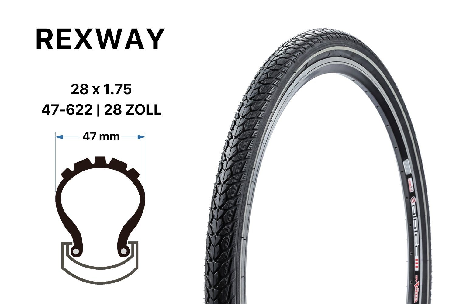 Reifen Fahrradreifen Trekking REXWAY Rexway 28x1., 47-622 (1-tlg) Bike Stadtrad 28 Zoll Fahrrad City