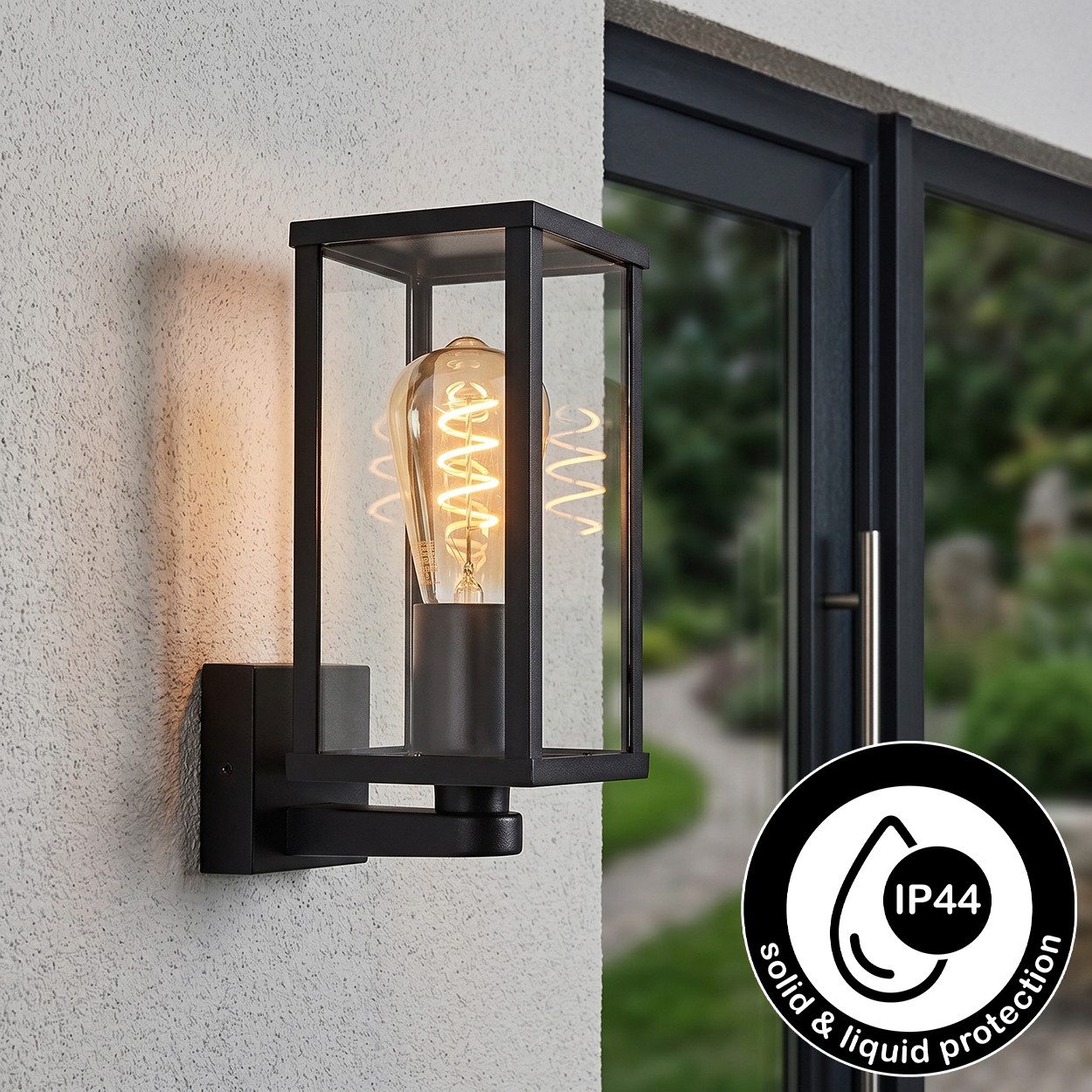 hofstein Außen-Wandleuchte Außenwandlampe aus Metall/Glas in Schwarz/Klar, ohne Leuchtmittel, Leuchte im Industrial-Design für Garten/Außenfassade, E27, IP44