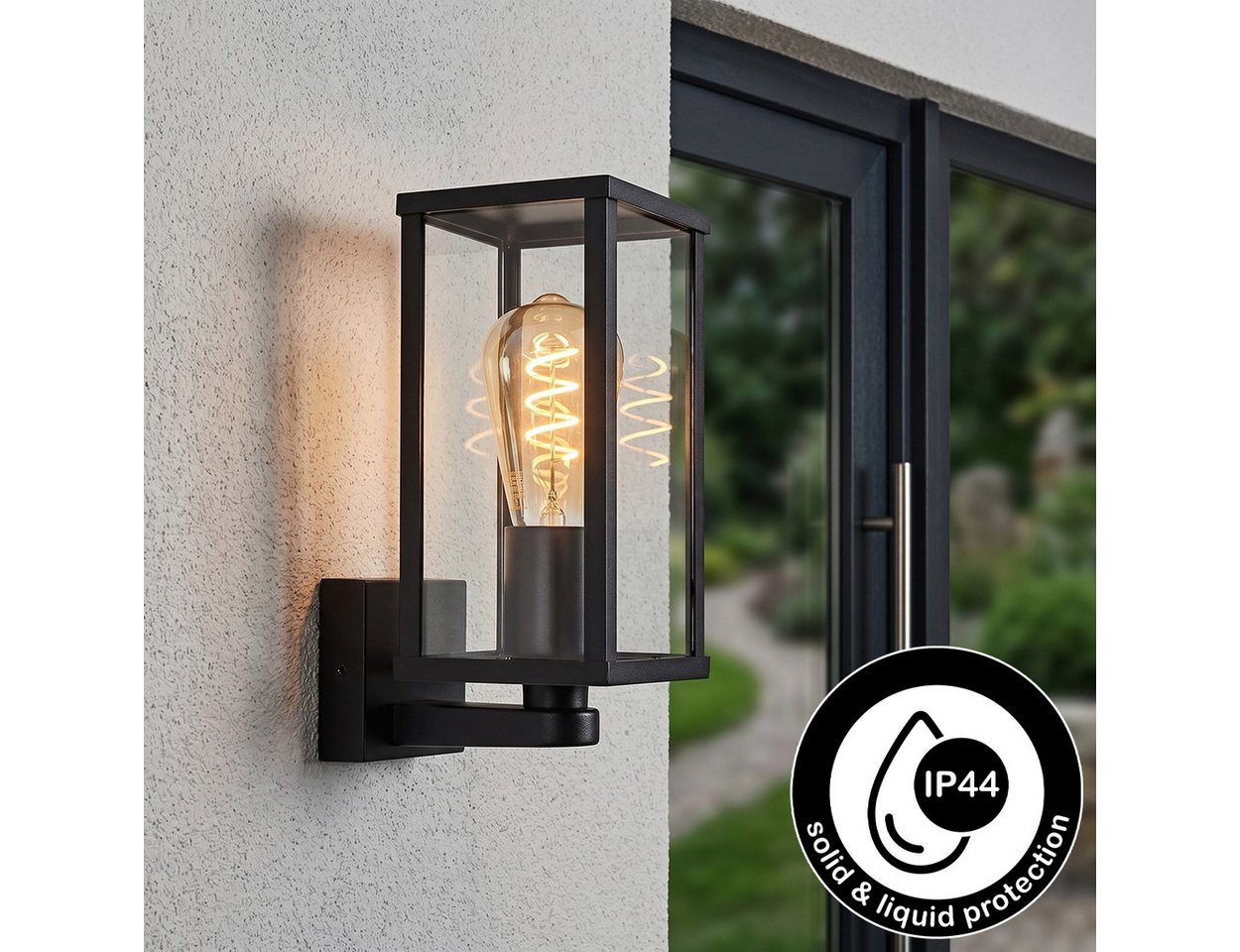 hofstein Außen-Wandleuchte Außenwandlampe aus Metall/Glas in Schwarz/Klar, ohne Leuchtmittel, Leuchte im Industrial-Design für Garten/Außenfassade, E27, IP44