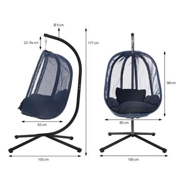 ML-DESIGN Hängesessel Hängesessel mit Gestell und Großen Kissen Rattan-Optik, Hängesitz Blau aus Stahl höhenverstellbar & faltbar Indoor/Outdoor