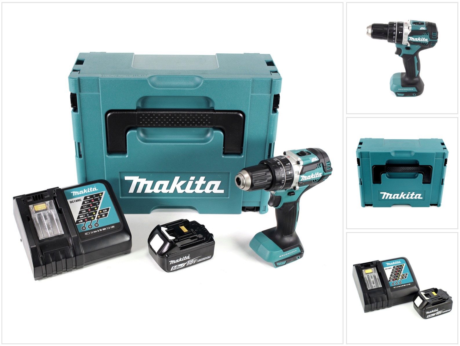 Makita Akku-Schlagbohrschrauber DHP 484 RT1J 18V Brushless Li-Ion Akku Schlagbohrschrauber im Makpac