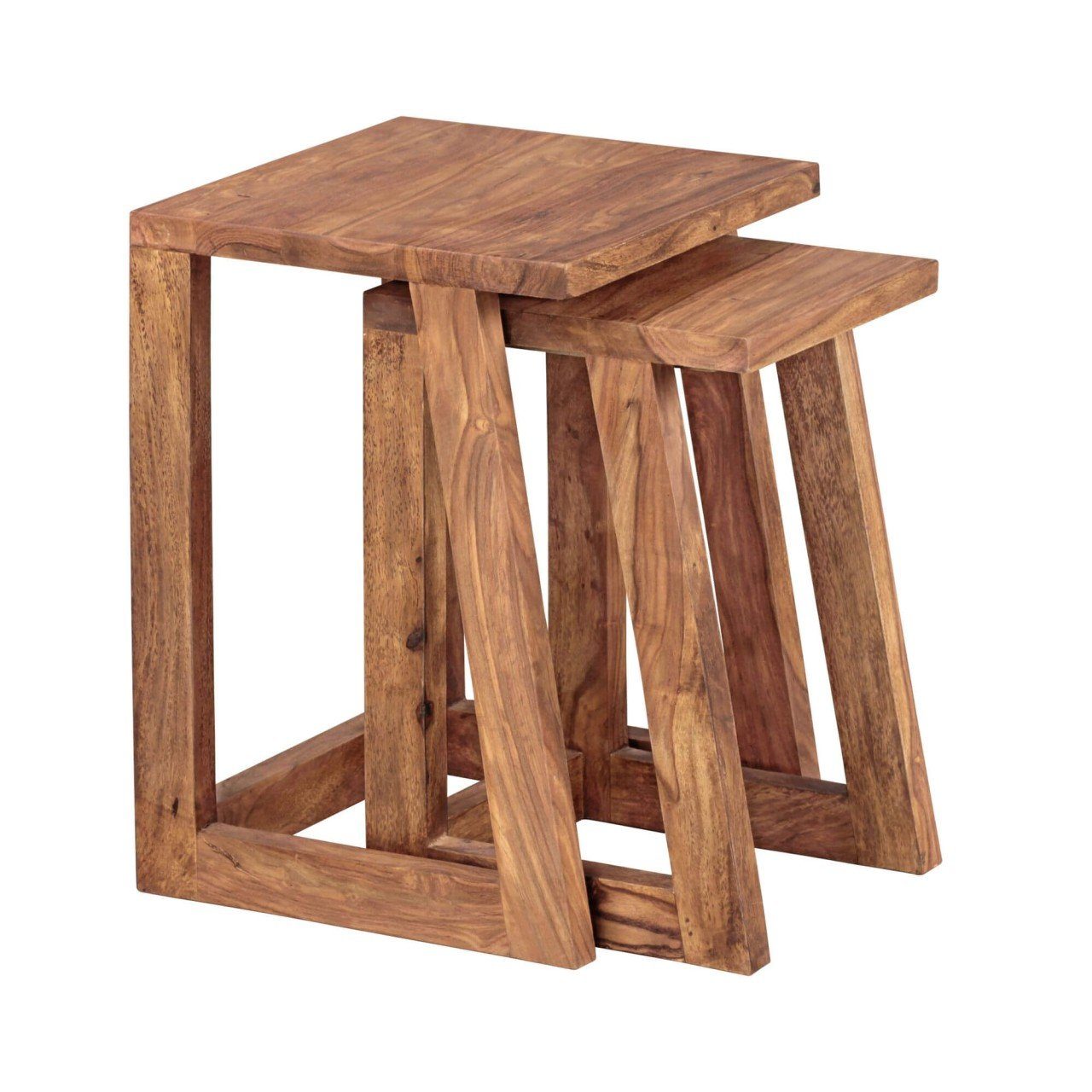 MUMBAI Sheesham S Design Set Wohnzimmer-Tisch Beistelltisch eckig 2er furnicato Massivholz
