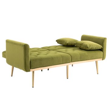 FUROKOY Schlafsofa Akzentsofa, 2-Sitzer Samt-Sofa, Loveseat-Sofa mit Metallfüßen, mit Lehne, Sofa mit Schlaffunktion, verstellbarer Rückenlehne, Hochwertige, olivgrün