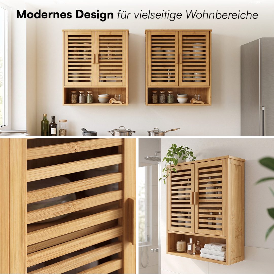 Bellamio Hochschrank Newa aus Bambus, Badezimmerschrank mit Ablage, lackiert (3 Fächer, Wandmontage) Hängeschrank 66,5×21×59 cm, verfügbar in verschiedenen Ausf – Bild 5 von 5