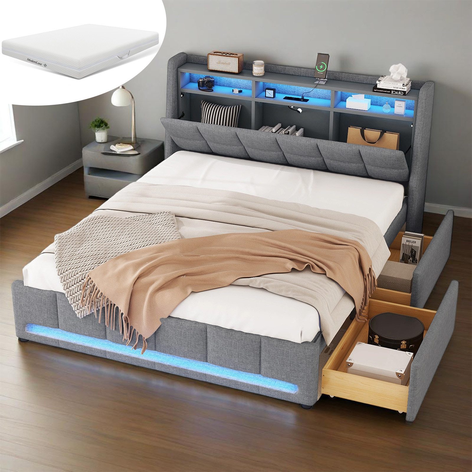 OKWISH Polsterbett Stauraumbett Kinderbett Gästebett Funktionsbett günstig online kaufen