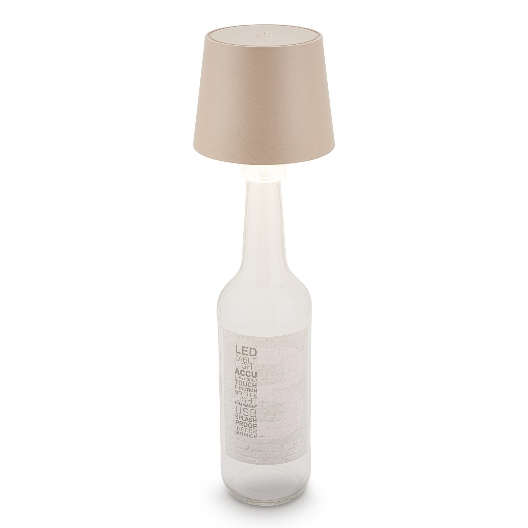 Briloner Leuchten LED Tischleuchte Akku kabellos Aufsatz für Flaschen, LED fest integriert, LED Flaschenlampe 10,5 x 11,5 cm (DxH) 1,8W Schlafzimmer Wohnzimmer