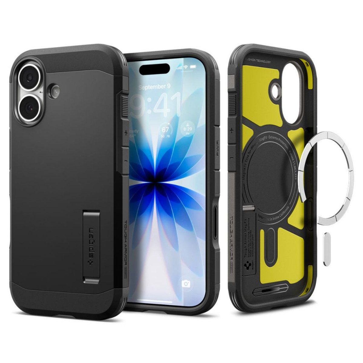 Spigen Handyhülle Tough Armor T Magnetfunktion Kompatibel mit iPhone 17 Schwarz 6,1, verstärkte Rahmengeometrie, Kompatibel mit iPhone 17
