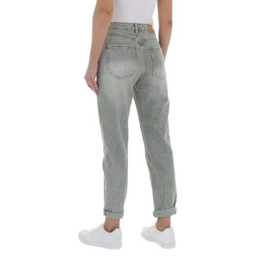 Ital-Design Mom-Jeans Damen Freizeit Used-Look High Waist Jeans in Hellgrün