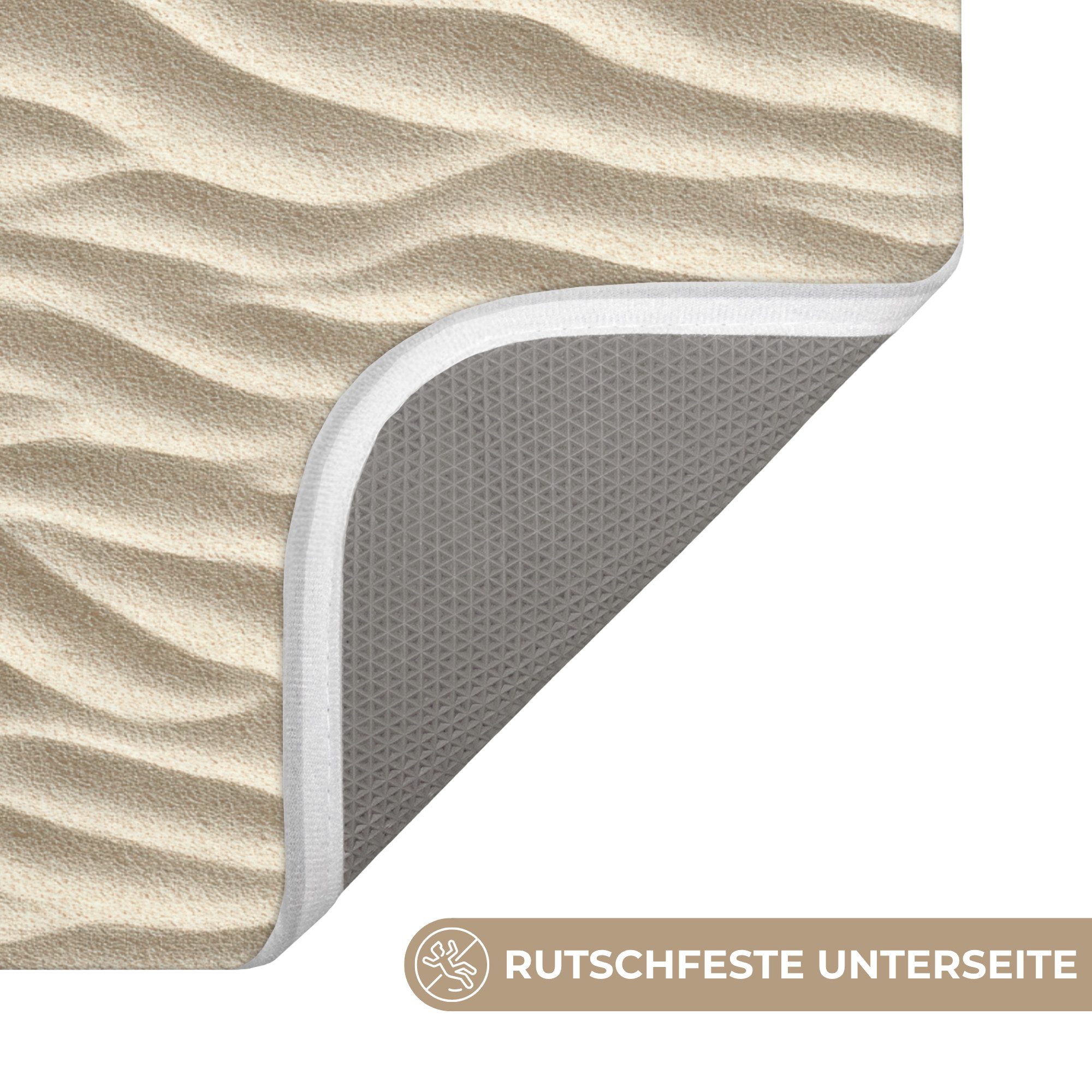 OnlyWow Badematte Sand - Wellen - Beige, Höhe 10 mm, Polyester, Rechteckig, Badezimmerteppich, Badteppich, Rutschfest, Badvorleger, Waschbar