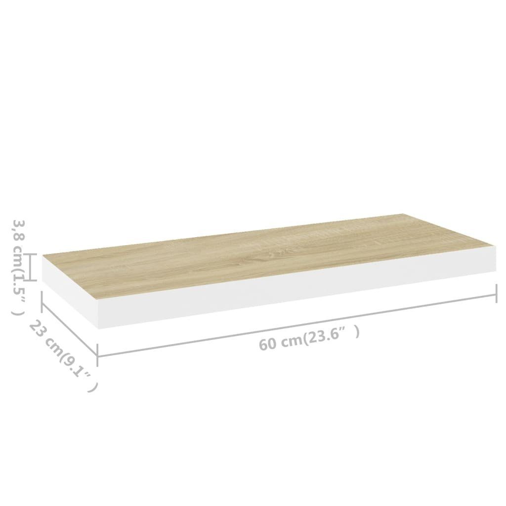 Eichen-Optik und Schweberegal Wandregal 60x23,5x3,8 Weiß MDF furnicato cm