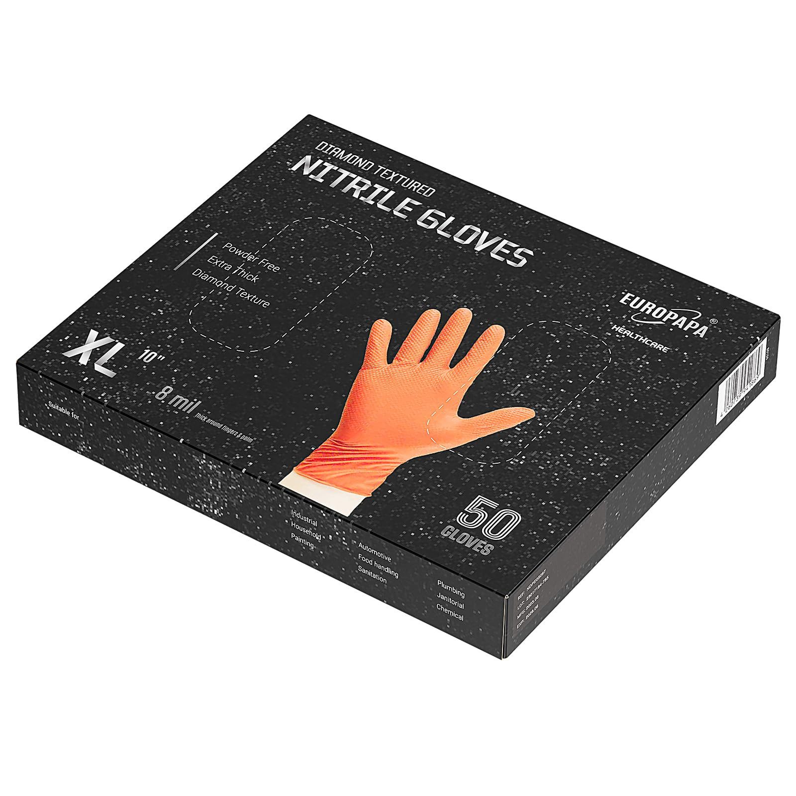 EUROPAPA Einweghandschuhe Nitril-Handschuhe Medical Einmalhandschuhe Untersuchungshandschuhe (extra Dicke Nitrilhandschuhe Diamant Grip, 50-St., unsteril latexfrei disposible gloves) Resistente al taglio, antistrappo, senza lattice, senza talco