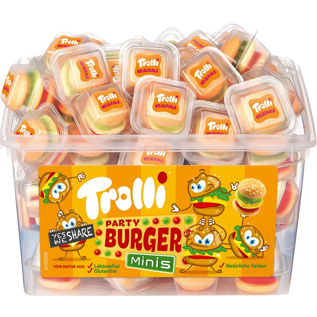 TROLLI Süßigkeit, Trolli Party Burger Minis aus Schaumzucker und Fruchtgummi 600g