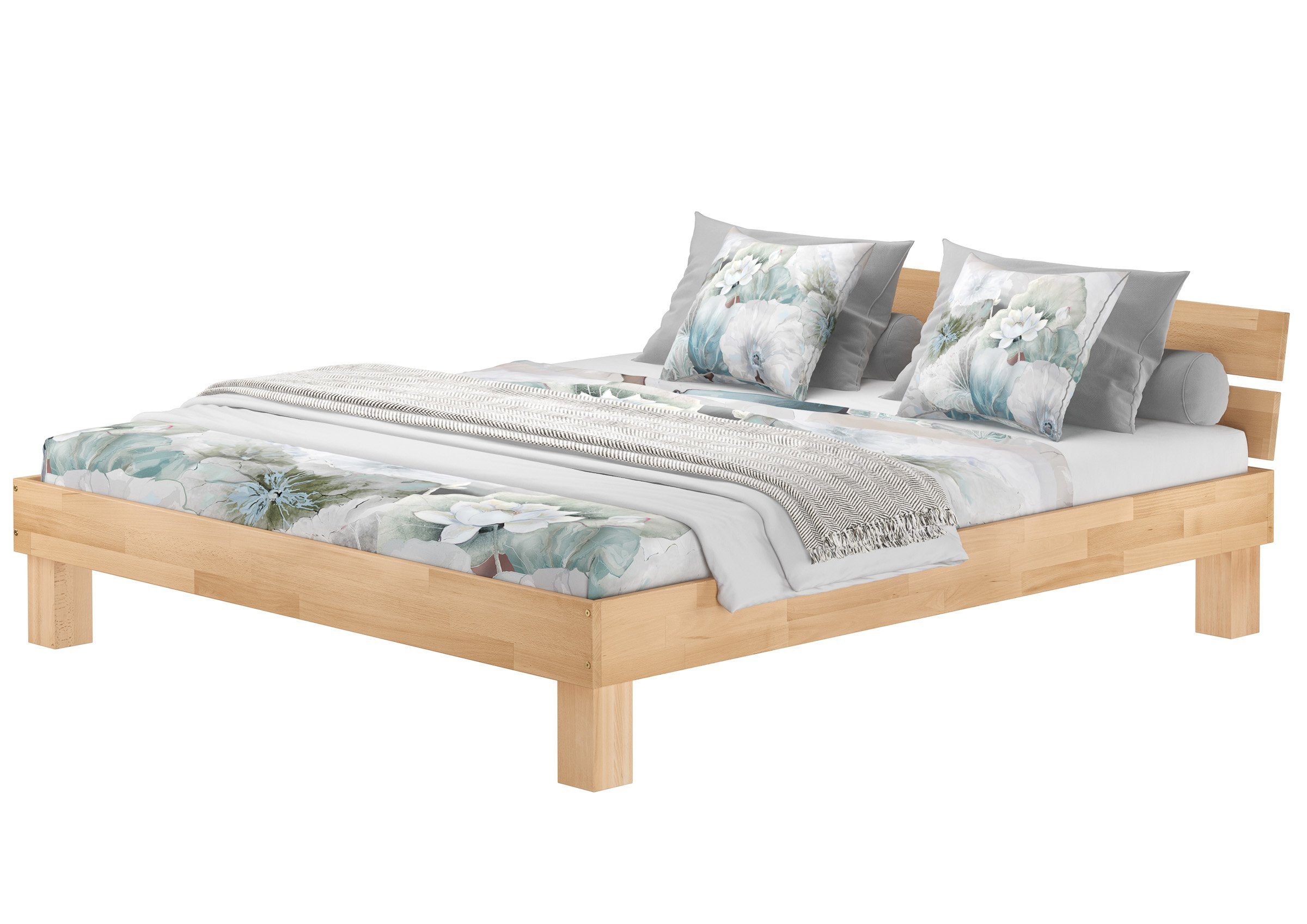 ERST-HOLZ Bett Doppelbett überlang massiv Buche natur 200x220 Großfamilienbett, Buchefarblos lackiert