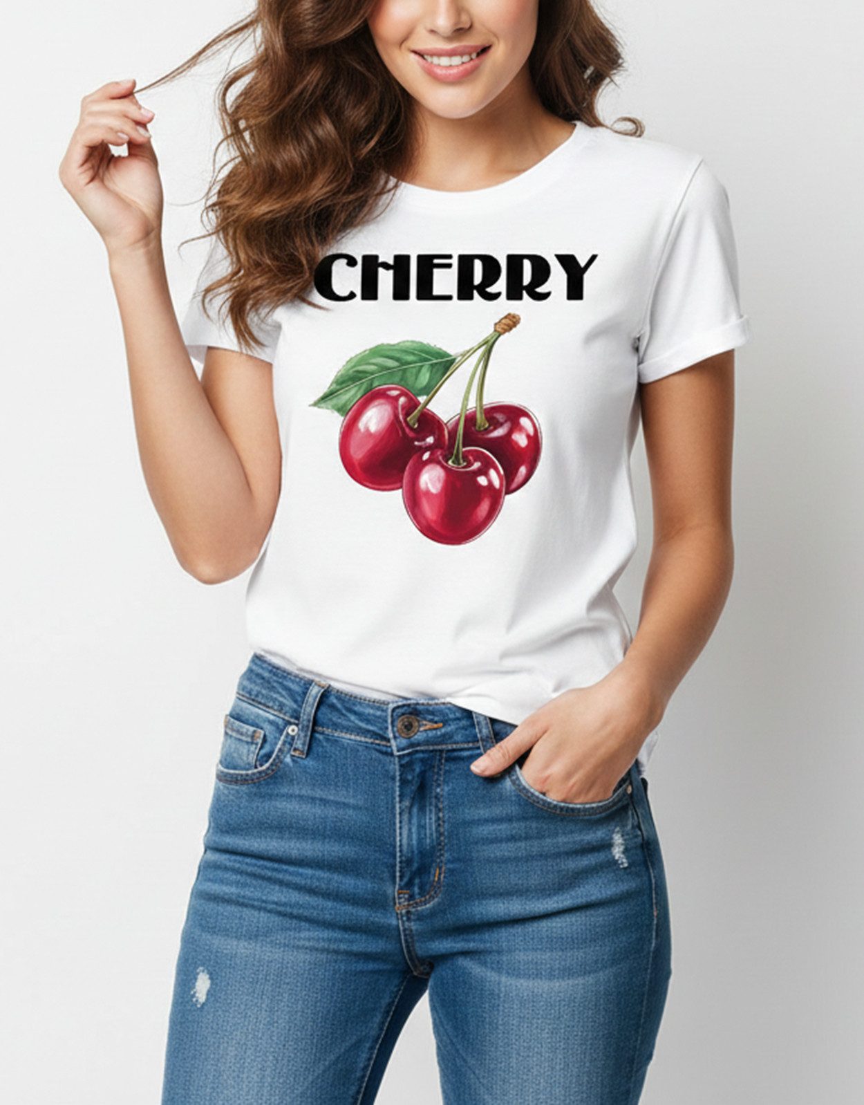 MAKAYA Kurzarmshirt Damen Baumwolle Kirschen Motiv Sommer Top Frauen Lässig günstig online kaufen