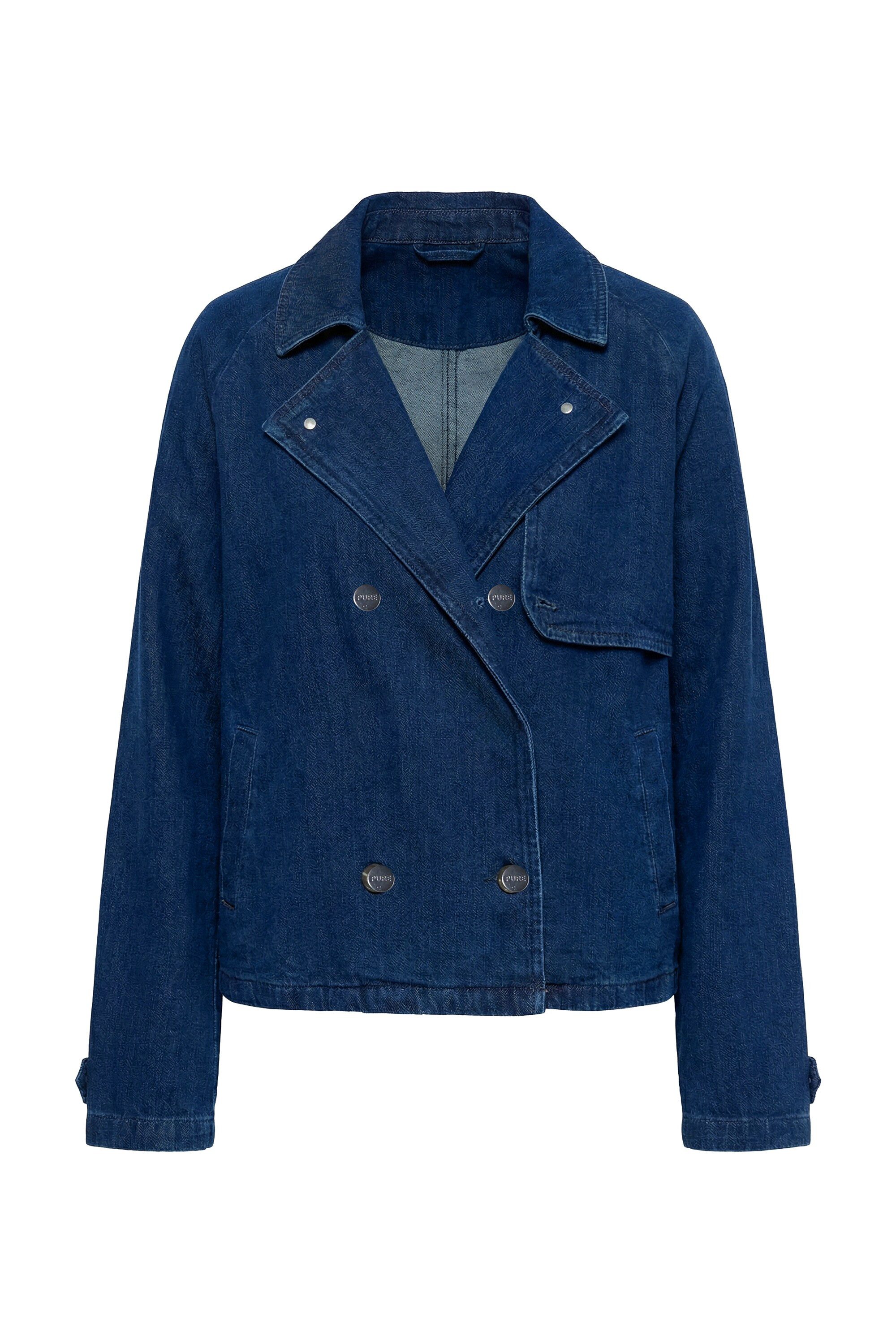 Ulla Popken Sommerjacke Jeans-Trenchjacke Boxy doppelreihig Biopbaumwolle