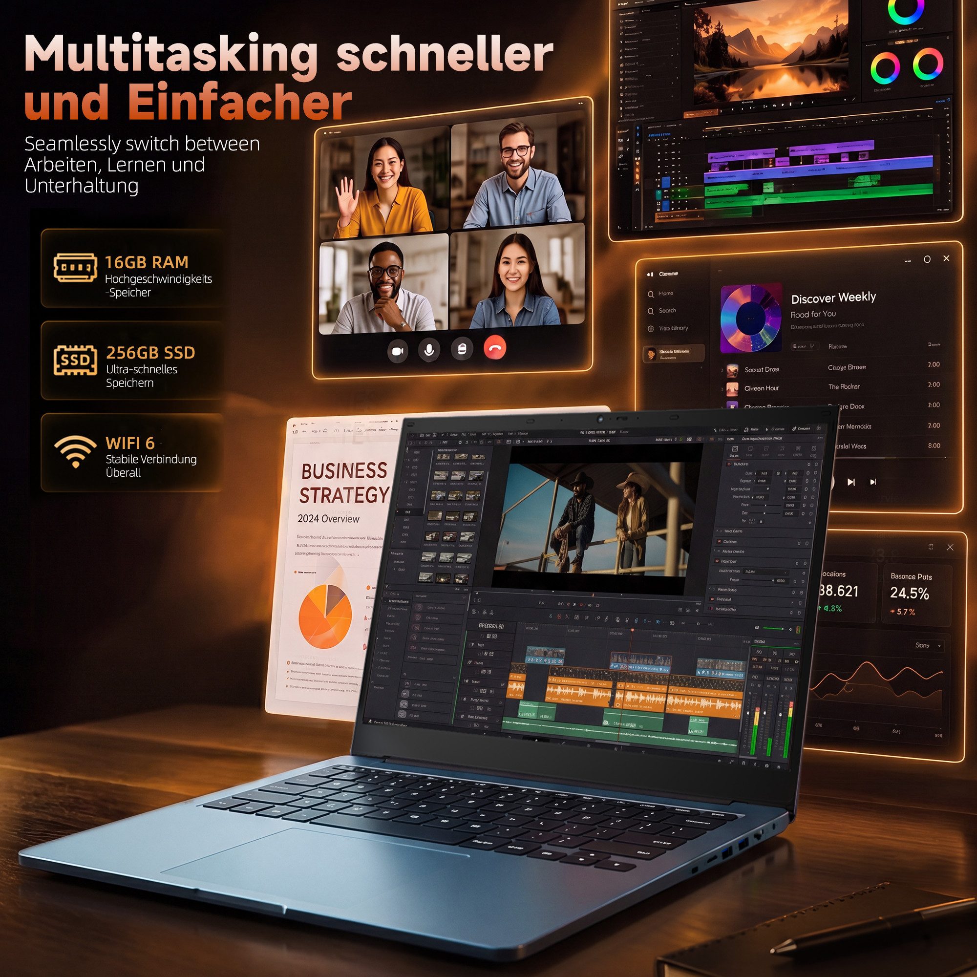 Jumper 18.5" laptop AMD Ryzen 16GB RAM 256GB beleuchteter Tastatur Notebook Notebook (Intel@ CoreTMi3-10100Y, Intel® UHD Graphics 615, 16 GB, 256 GB SSD)