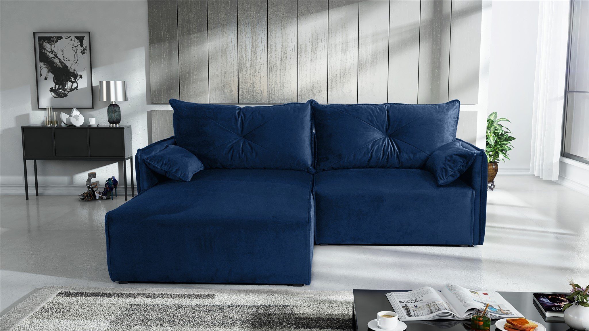 Fun Möbel Ecksofa HUNTER XS in Stoff Royal Ottomane Rechts oder Links, inkl. 2 Zierkissen und 2 Rückenkissen, inkl. Schlaffunktion mit Bettkasten