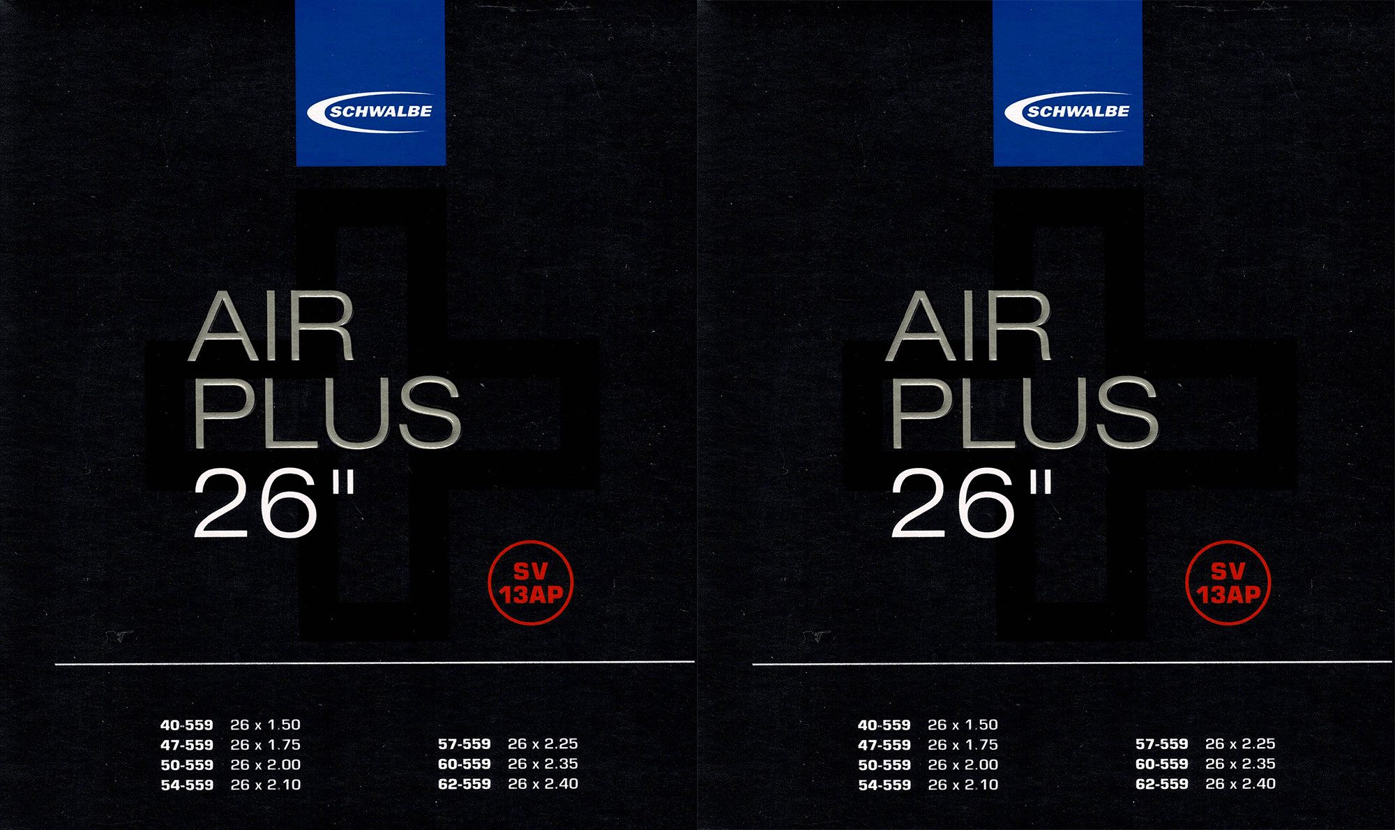 Fahrradschlauch 2x Schwalbe Schlauch SV13AP 26 Zoll (40/62-559) Air Plus