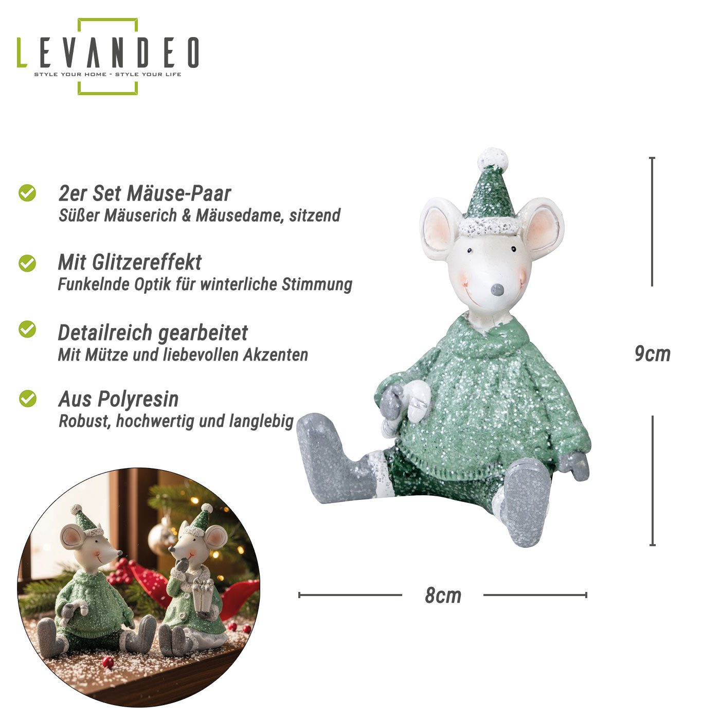 Levandeo® Weihnachtsfigur, 4er Set Mäuse Figuren Weihnachten Deko Kunstharz günstig online kaufen