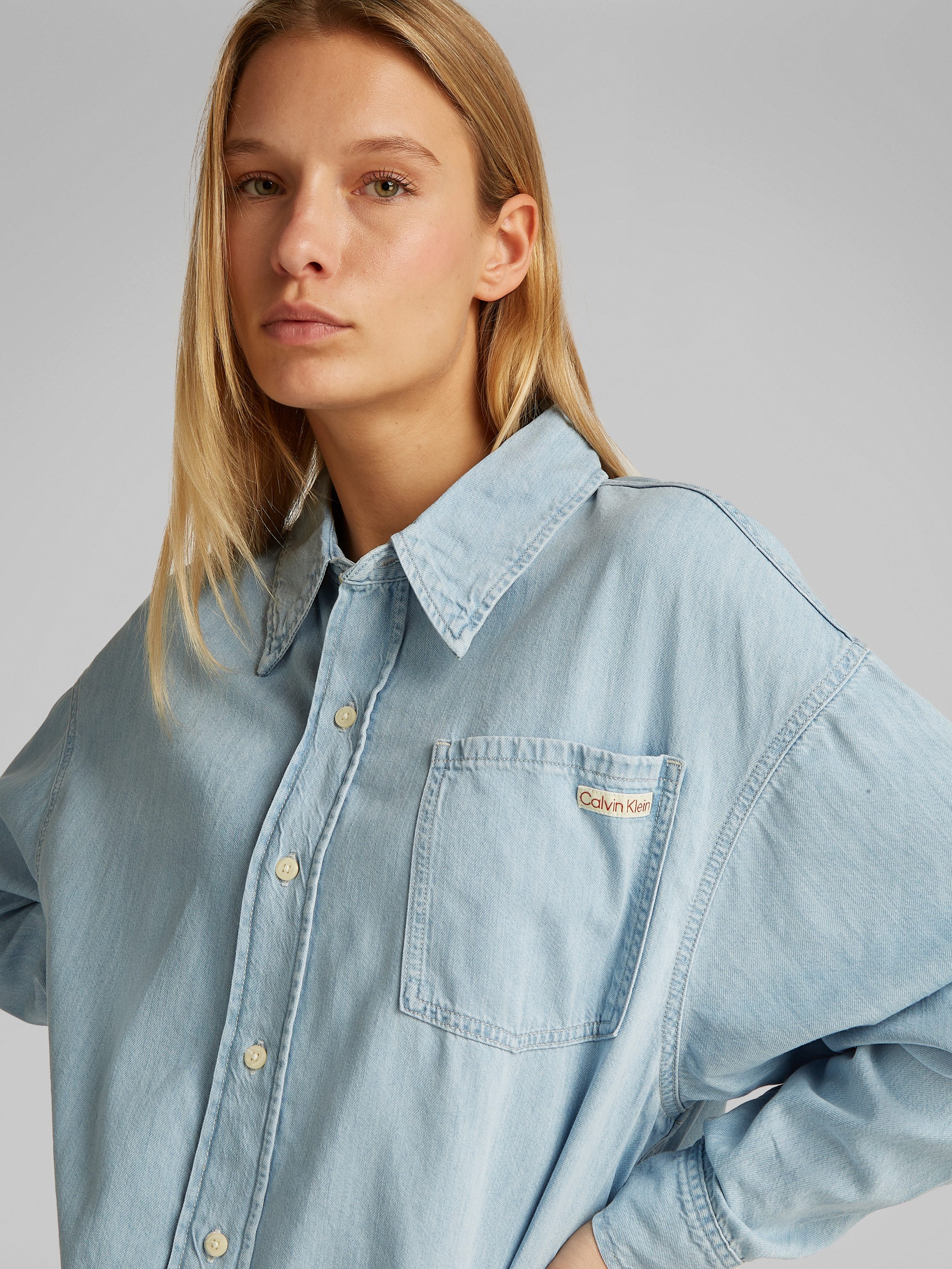 Calvin Klein Jeans Jeansbluse OVERSIZED LS DENIM SHIRT mit Logostickerei günstig online kaufen