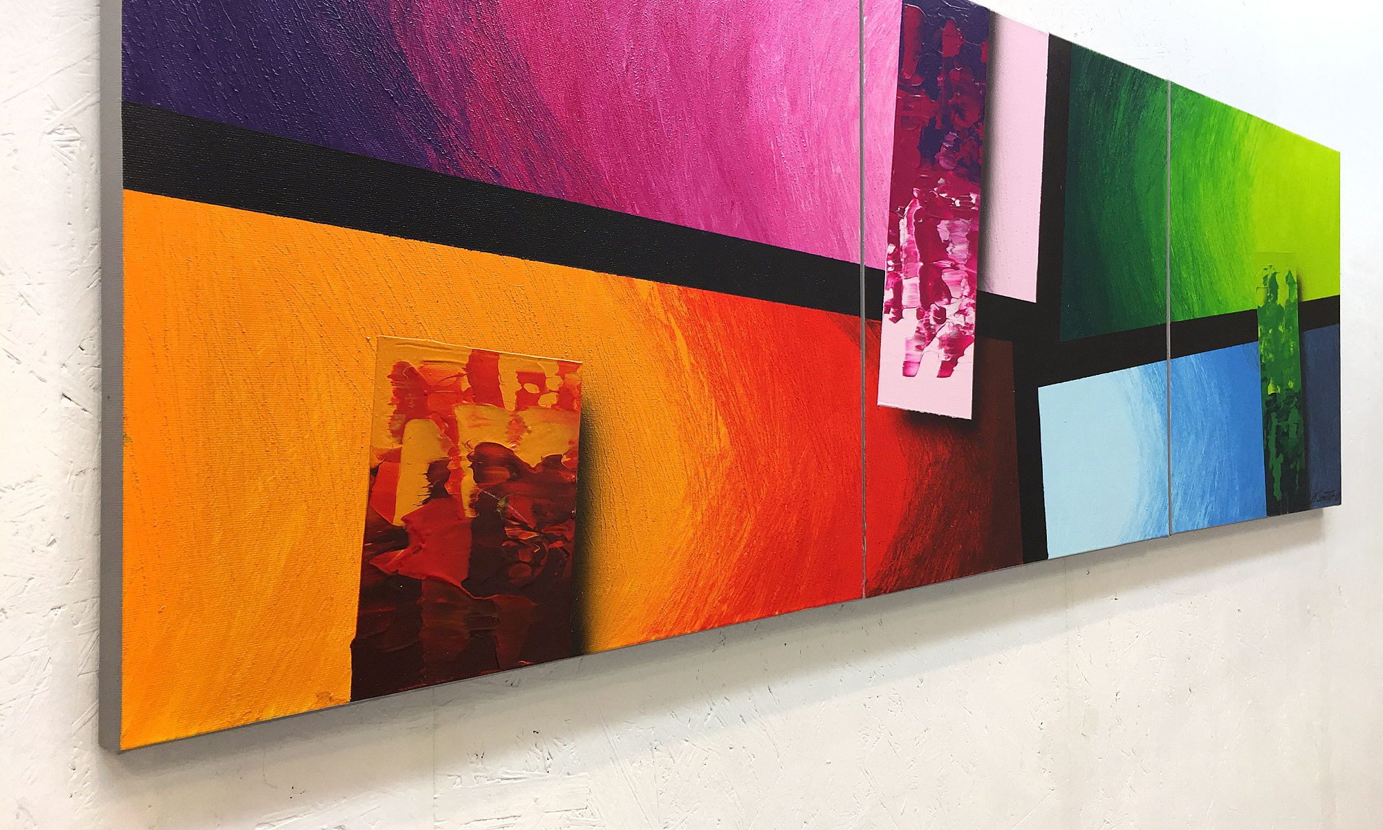 WandbilderXXL Gemälde Color Blocs 150 x 50 cm, Abstraktes Gemälde, handgemaltes Unikat