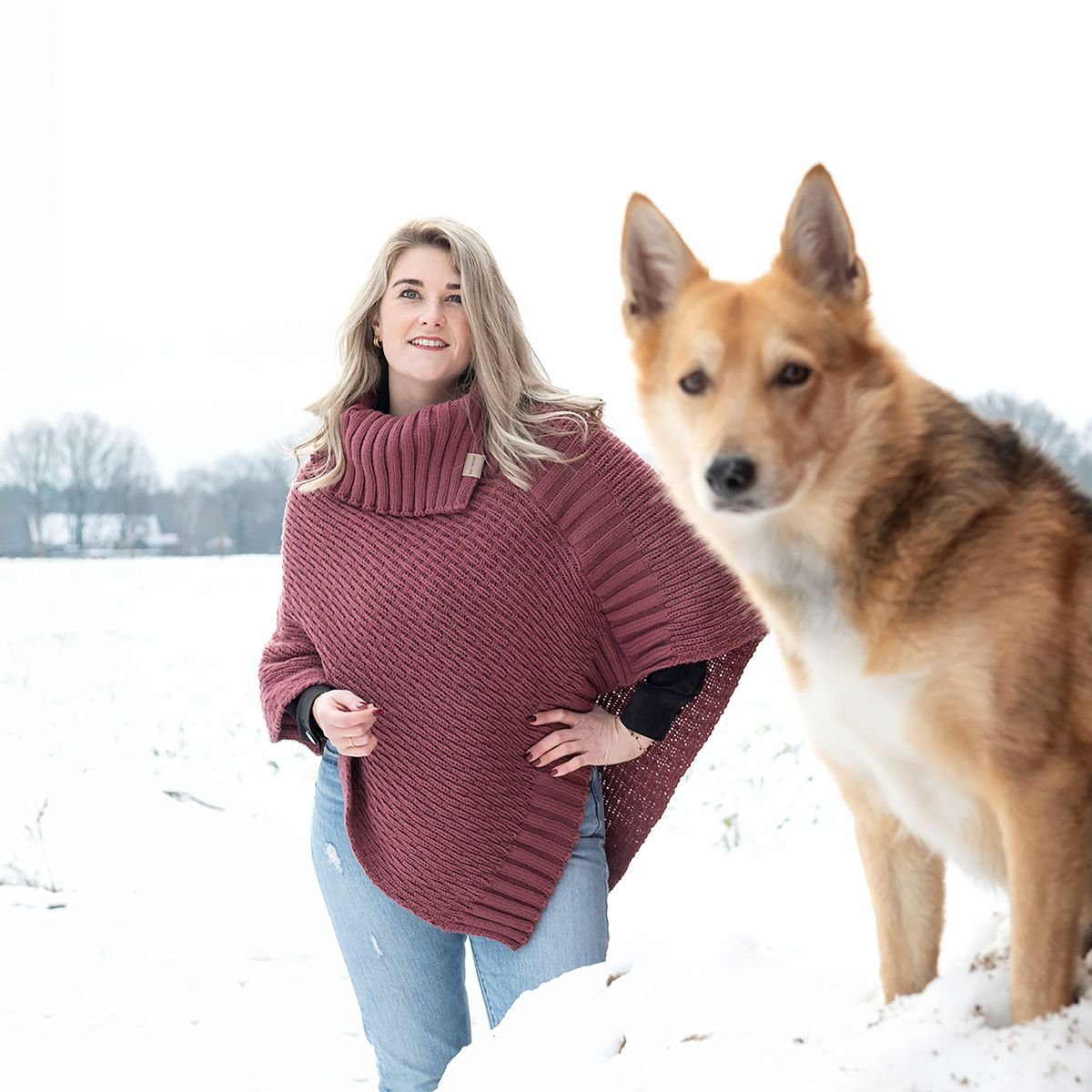 Strickponcho Nicky Ponchos One Size Glatt Rot