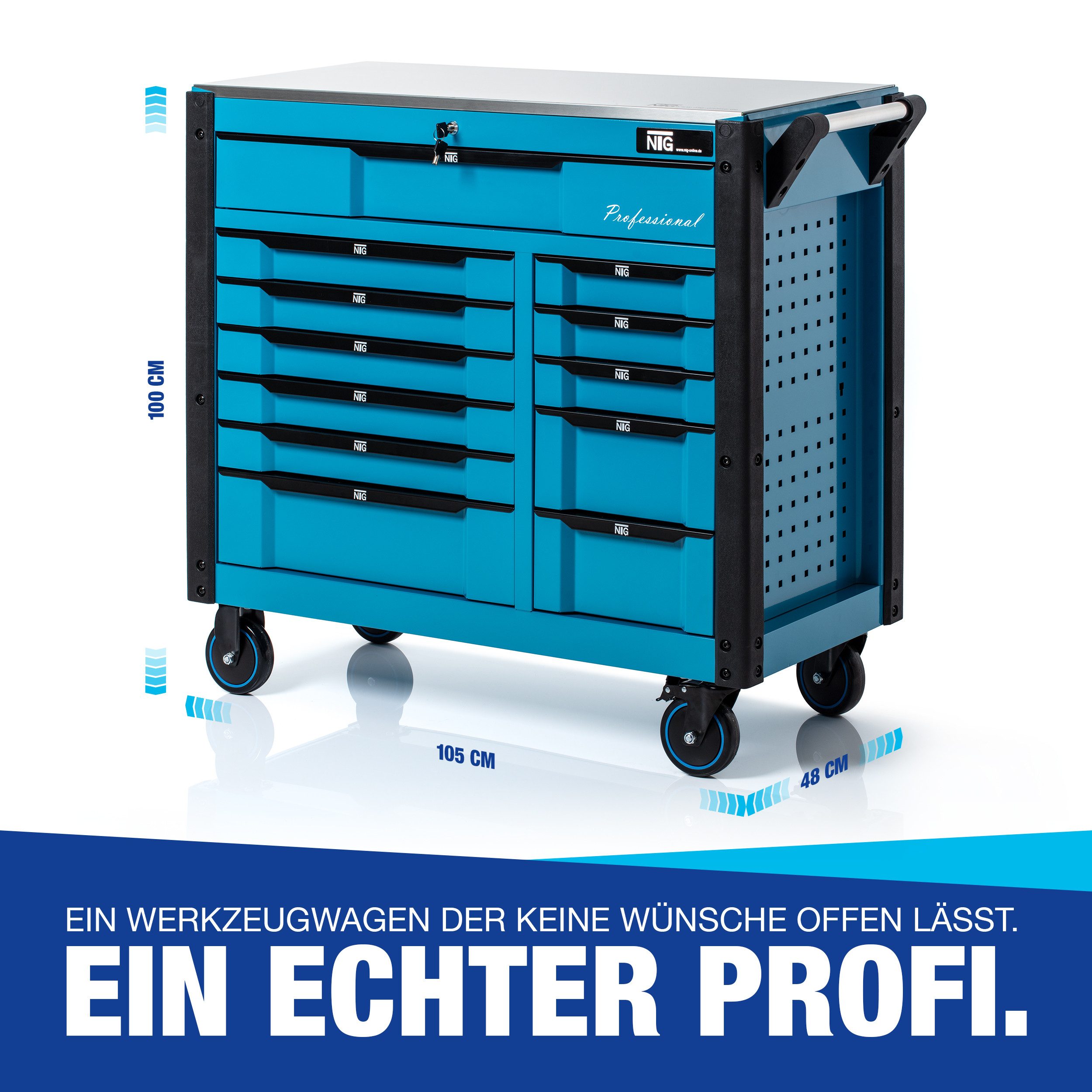 NTG Nutzfahrzeug Technik GmbH Werkstattwagen XXL Werkzeugwagen 457 Teilig 12 Schubladen Werkzeugkiste Abschließbar, 454-tlg. Werkzeugset, (457-tlg), Soft Inlays in Carbonoptik