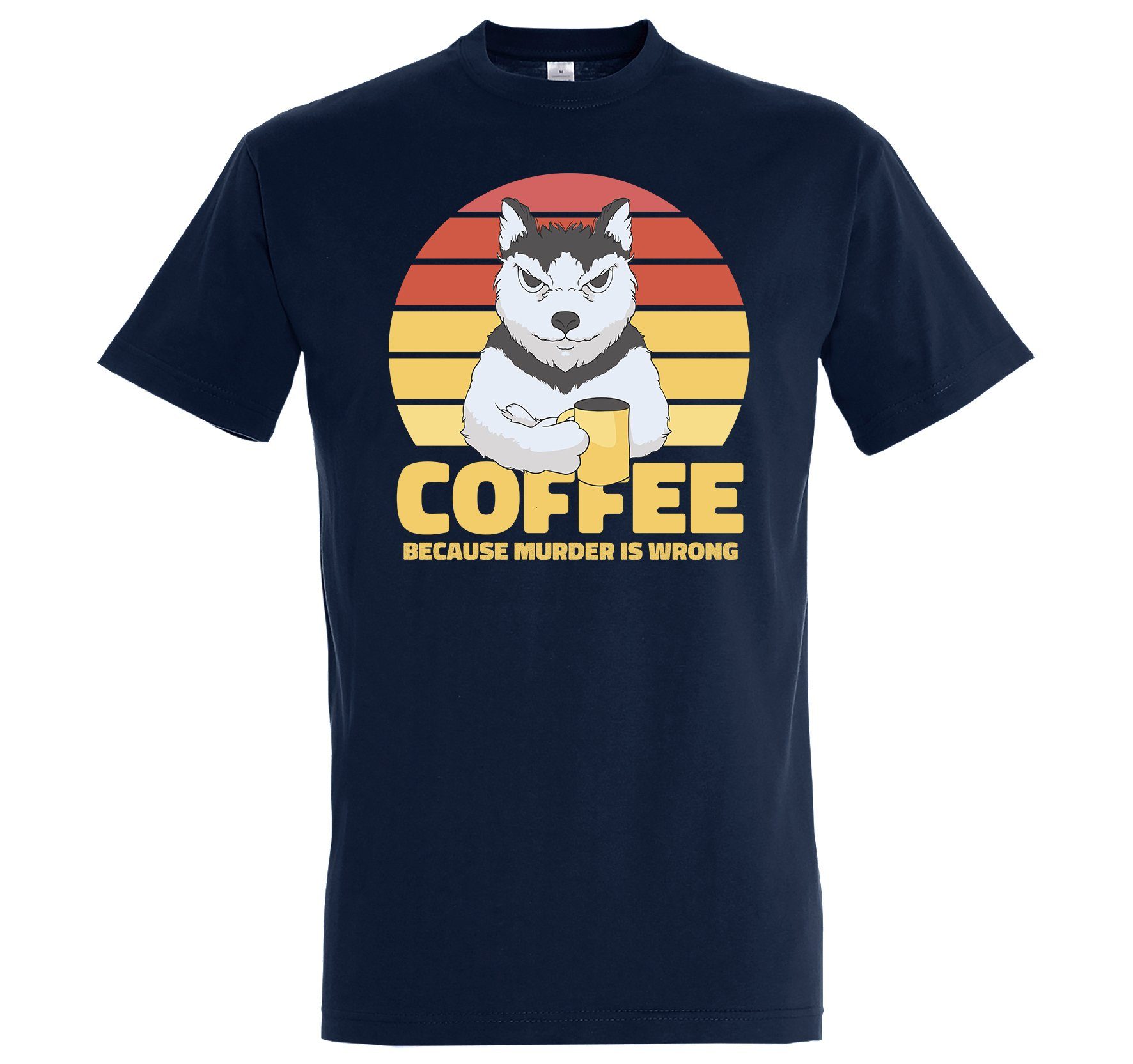 Youth Designz T-Shirt Coffee, Because Murder Is Wrong Herren Shirt mit lustigem Hunde Frontprint Navyblau