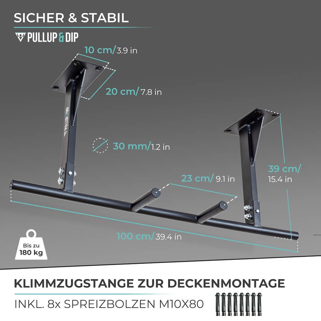 Pullup & Dip Klimmzugstange Klimmzugstange Decke inkl. Klimmzugband und Schrauben (1-tlg)