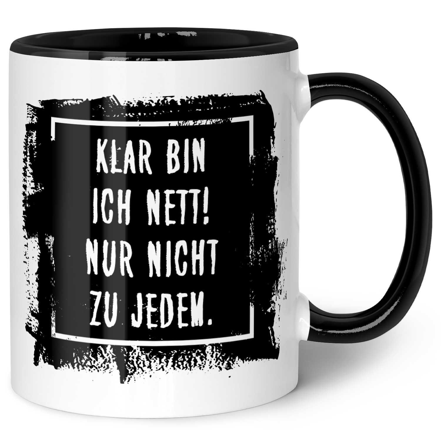 GRAVURZEILE Tasse mit Spruch - "Klar bin ich nett" - Lustiges Geschenk -, Keramik