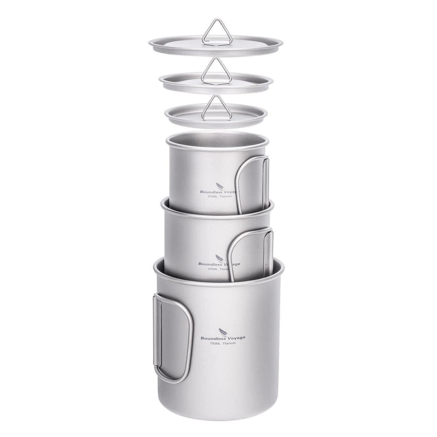 LuxusKollektion Tasse Titan-Tasse Outdoor 3er-Set Grau, Metall