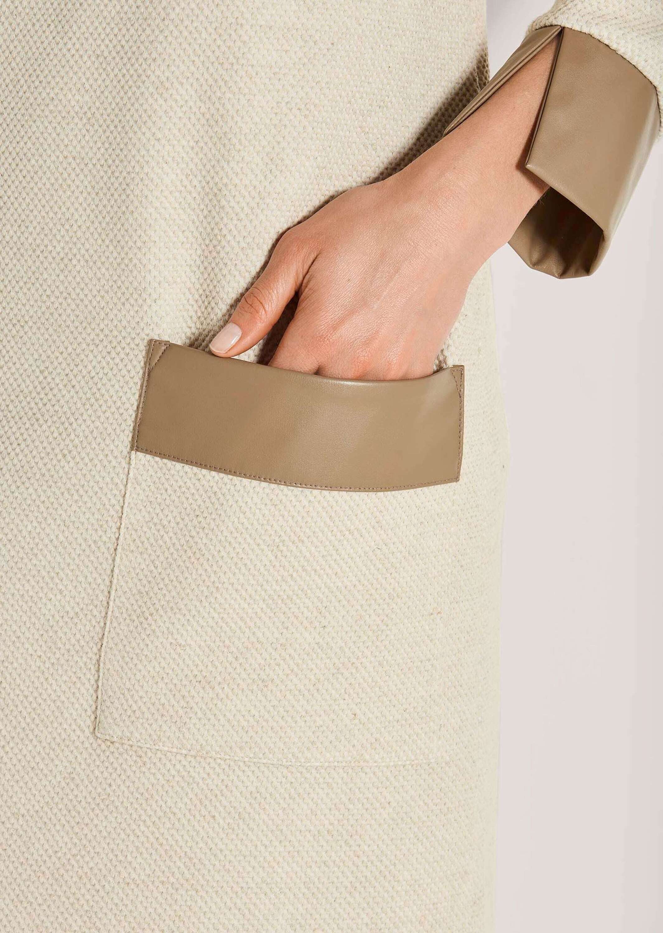 MADELEINE Midikleid Elegantes Kleid mit Lederakzenten Baumwollkleid mit V-Ausschnitt und 3/4-Ärmeln – Bild 4 von 5